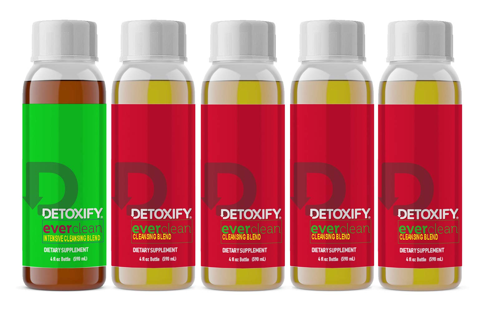 Detoxify Ever Clean Cleansing Program - 5-Day Honey Tea Detox (5 x 4oz Bottles) with Green Tea, Vitamins & Minerals - Includes Free Sticker & Bag - Perfect for Weight Loss, Body Cleansing & Energy Boost