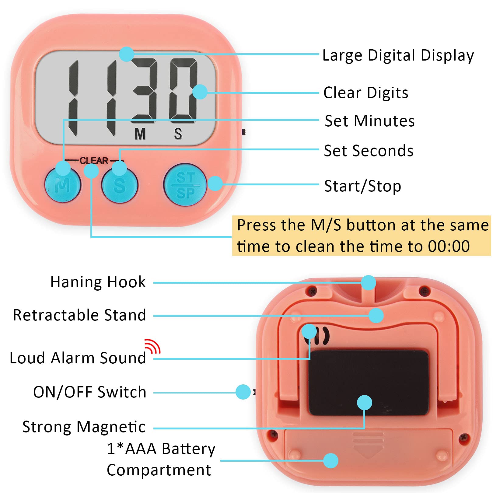 2 Pack Digital Classroom Timer for Teachers & Kids - Countdown Timer with Loud Alarm (Pink & White) - Perfect for School, Homework, Study Sessions & Time Management Activities