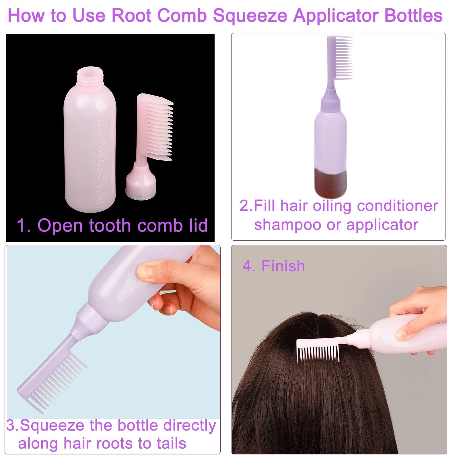 **KIRA Plastic Hair Applicator Bottle with Comb & Cap - 250ml Scalp & Hair Dye Bottle for Salon, DIY Hair Oil & Treatment (Purple, Pack of 1) - Perfect for At-Home Hair Coloring & Professional Salon Use**