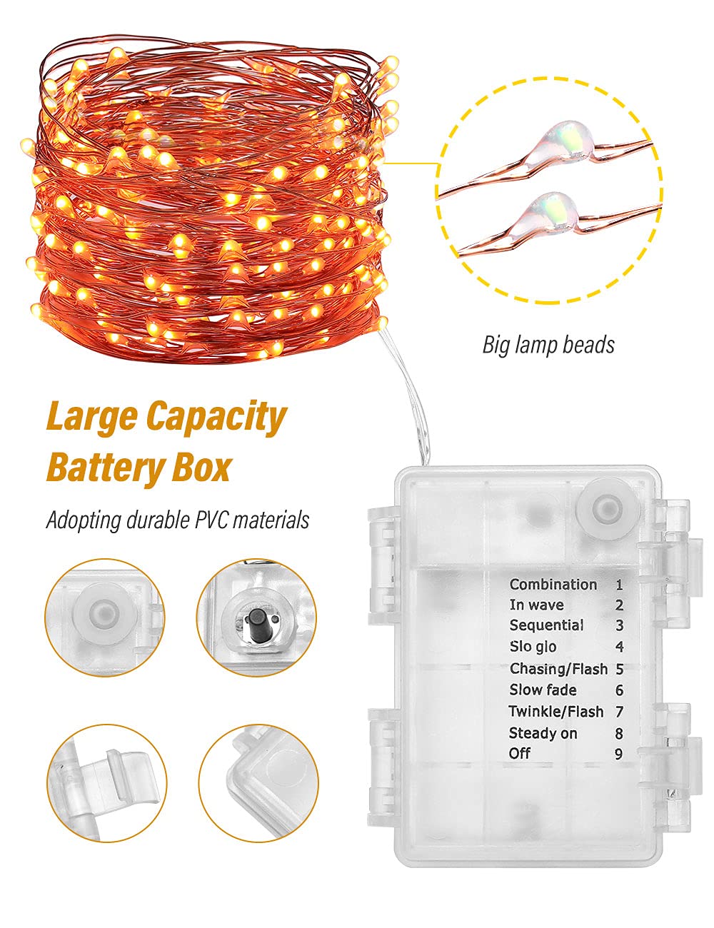 4 Pack Halloween Pumpkin LED Fairy String Lights - 16.4ft Battery Operated Waterproof Copper Wire with Remote & 8 Lighting Modes - Orange Fairy Lights for Halloween, Christmas, Bedroom, Party, Wedding, Garden Decoration