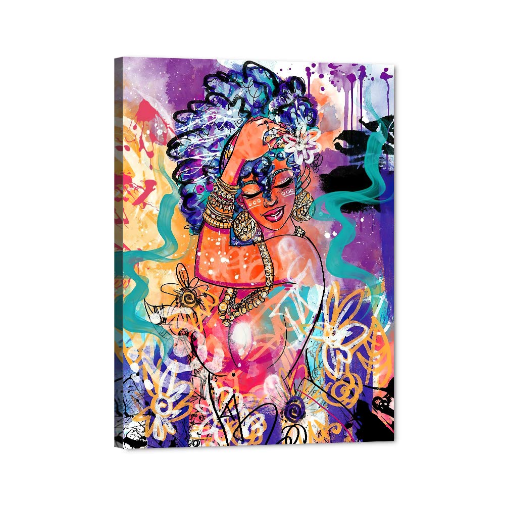 TIMUBA Black Art Paintings for Wall - African American Girl Canvas Wall Art, Afro Abstract Queen Poster, Modern Bedroom Decor (28x40 Inches) - Perfect for Girl's Room, Living Room & Office Wall Decor