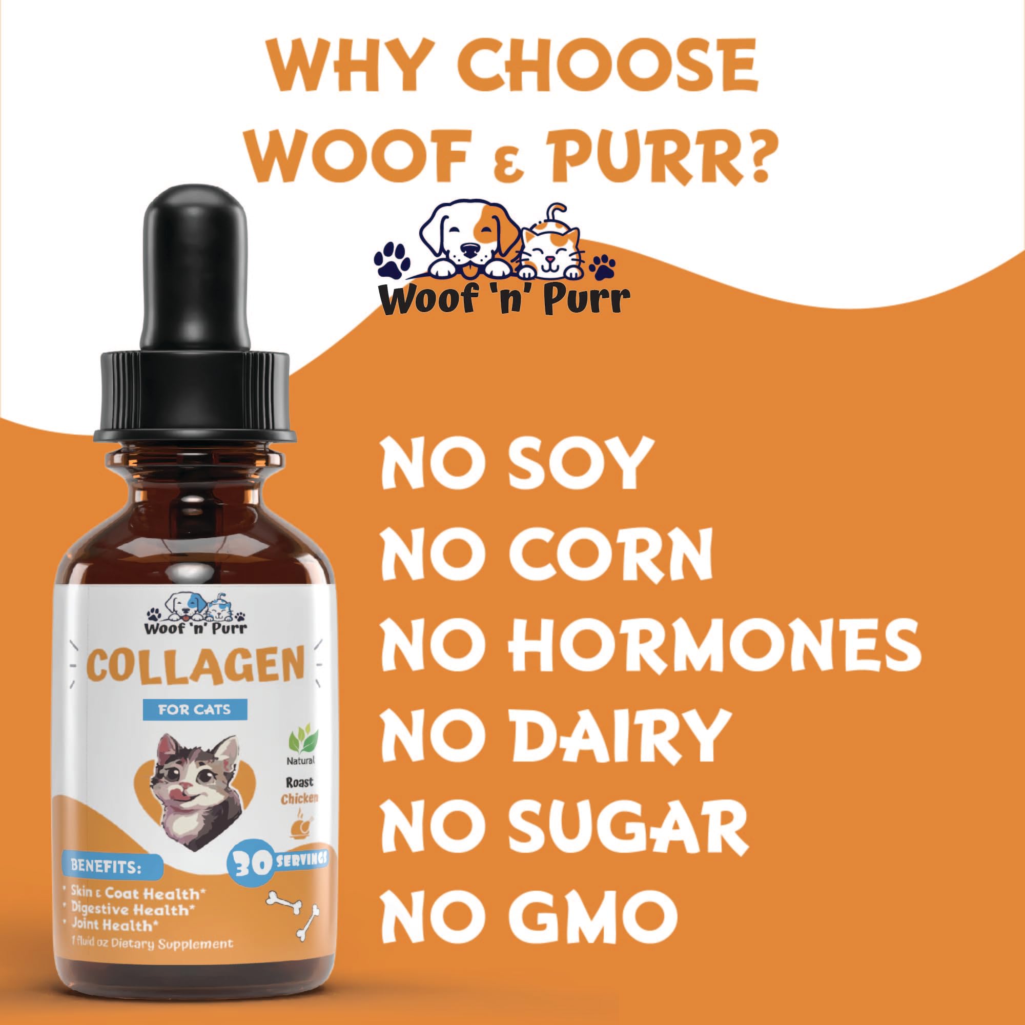 Premium Cat Collagen Drops for Skin & Coat Health - 1 fl oz Cat Supplement with Vitamins - Best for Indoor Cats - Supports Fur Shine & Skin Hydration - Perfect for Daily Use & Grooming Routine