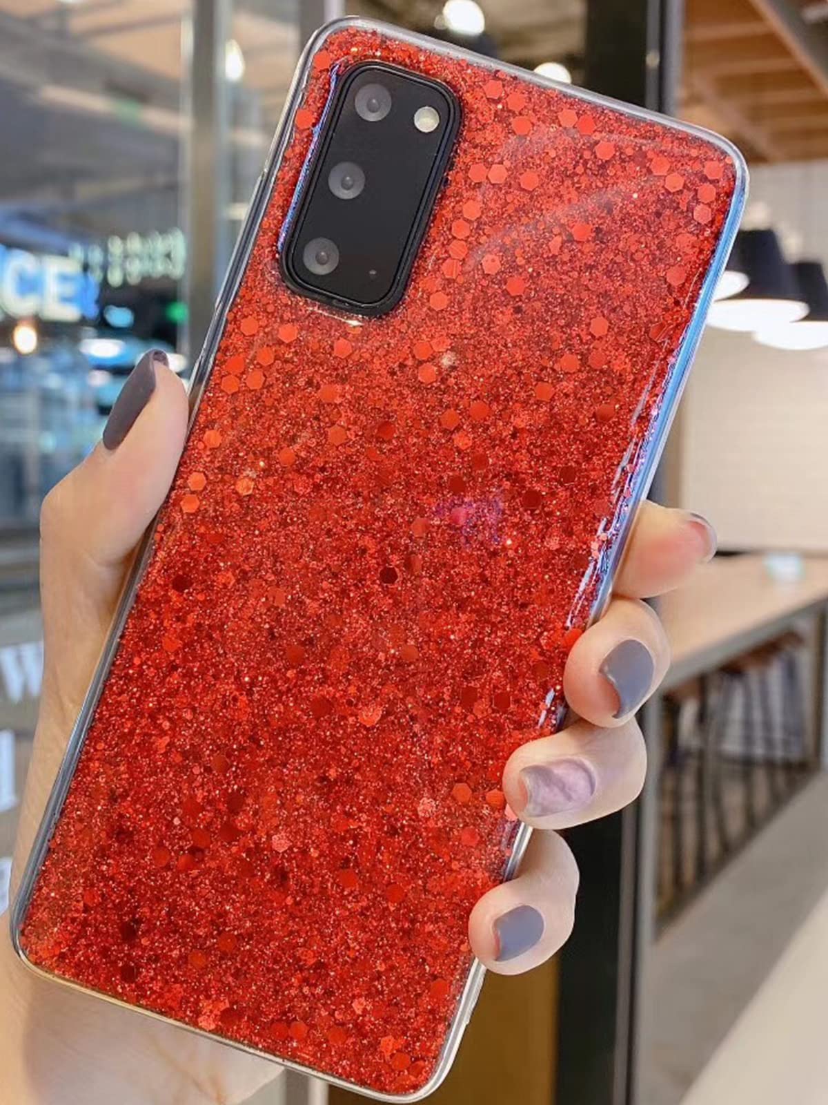 **Winzizo Glitter Sparkle Bling Case for Samsung Galaxy S22 5G (6.1 inch) – Cute Slim Rubber Protective Cover for Women & Girls – Perfect for Everyday Use, Parties & Gifts (Red)**