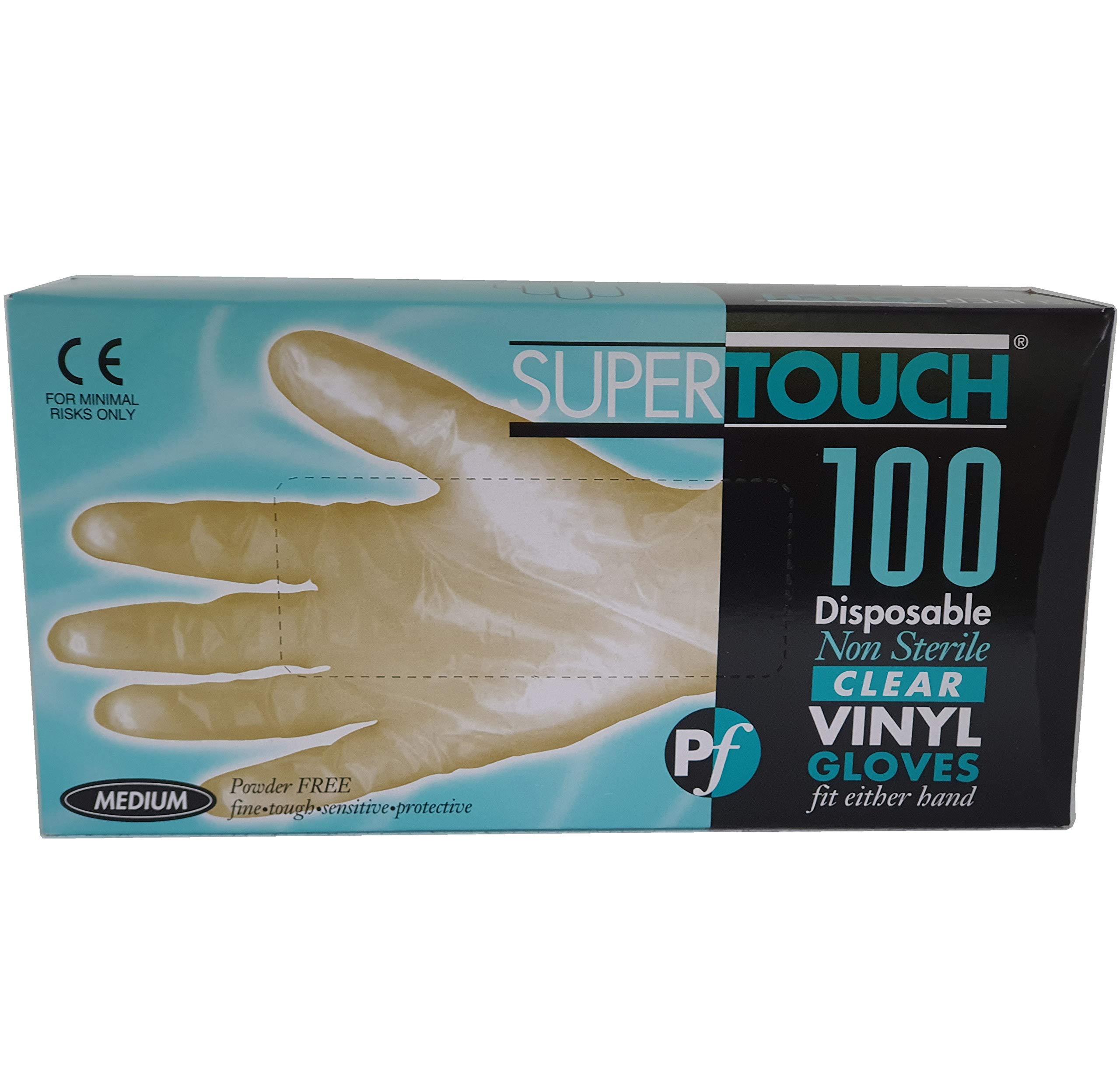 Supertouch Vinyl Powder-Free Gloves Medium (Box of 100) - Latex-Free Disposable Gloves for Food Handling, Cleaning & Medical Use