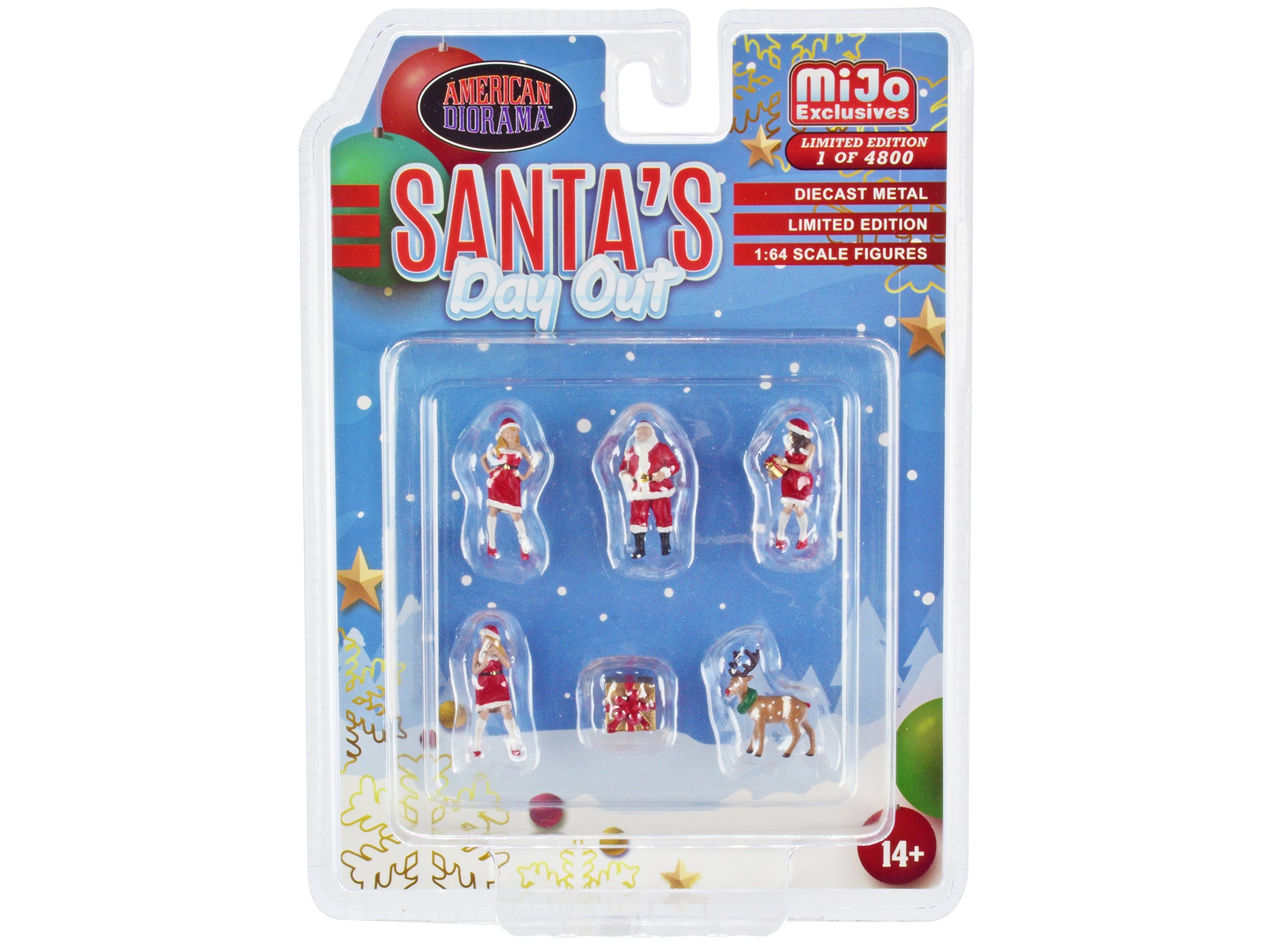 Santa's Day Out 6-Piece Diecast Collectible Set - 1 Santa, 2 Elves, Reindeer & Gift Accessories - Limited Edition 1/64 Scale Model (Only 4800 Made) - Perfect for Christmas Displays, Diorama Scenes & Holiday Decorations