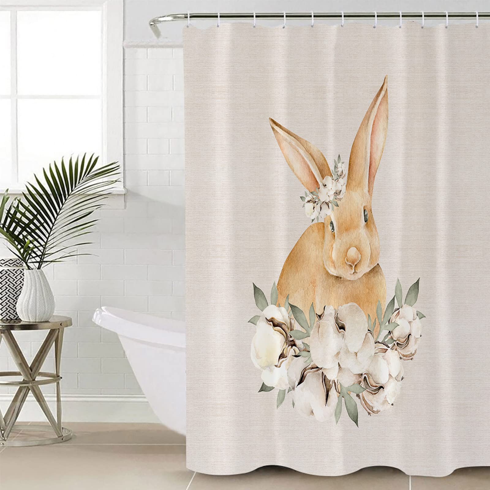 Easter Bunny Shower Curtain 72x96 Inches - Waterproof Polyester Fabric with Retro Rabbit Design & Hooks - Perfect for Bathroom, Bathtub, and Spring Decor (96