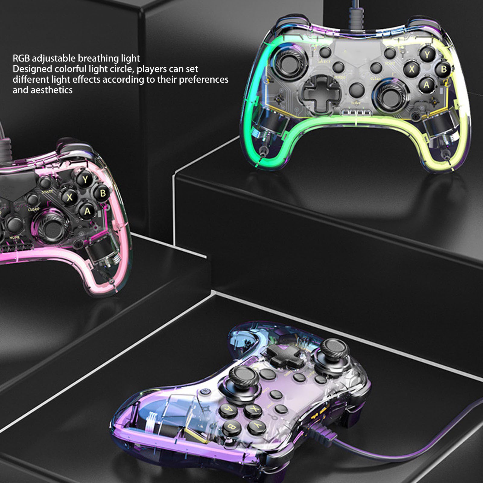 Wireless RGB Gaming Controller with 6-Axis Gyroscope & Turbo Function - Compatible with Nintendo Switch, PC, PS3, Android, iOS, Mac & Steam Deck - Perfect for FPS, Racing & Fighting Games