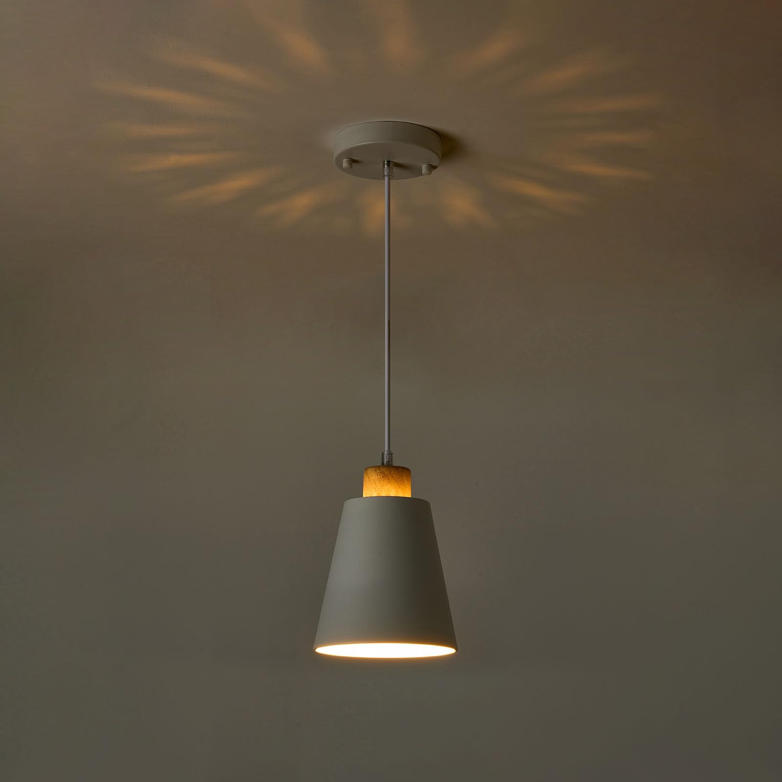 Modern White Wood Pendant Light - 5.94 Inch Adjustable Hanging Light Fixture for Kitchen Island, Dining Room, Bar & Bedroom | Mini Contemporary Ceiling Lighting for Home Decor, Restaurants and Cafes