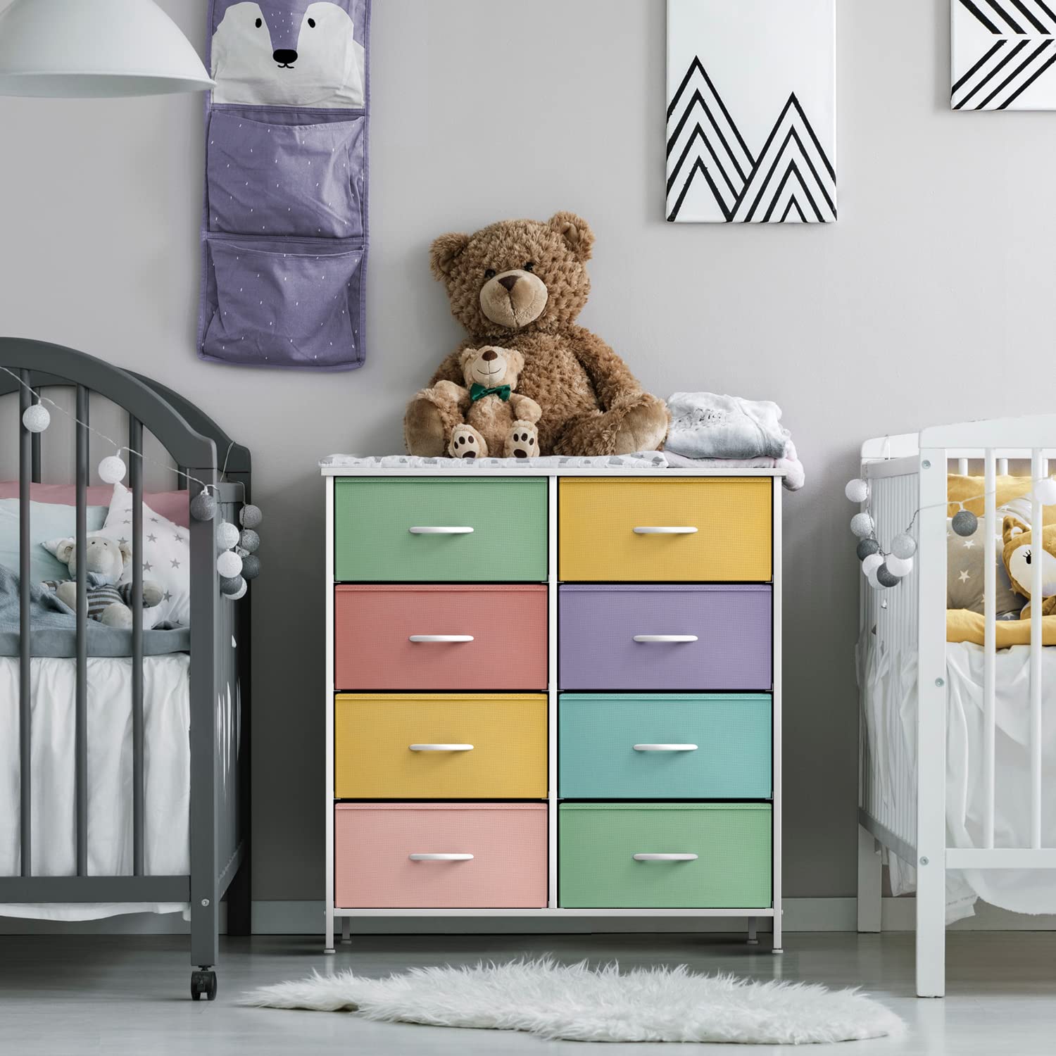 Sorbus 8-Drawer Kids Dresser with Steel Frame & Wood Top - Pastel Tie-Dye Fabric Storage Bins for Bedroom, Closet & Nursery Organization - Perfect for Toddler Clothes, Toys & Baby Essentials Storage