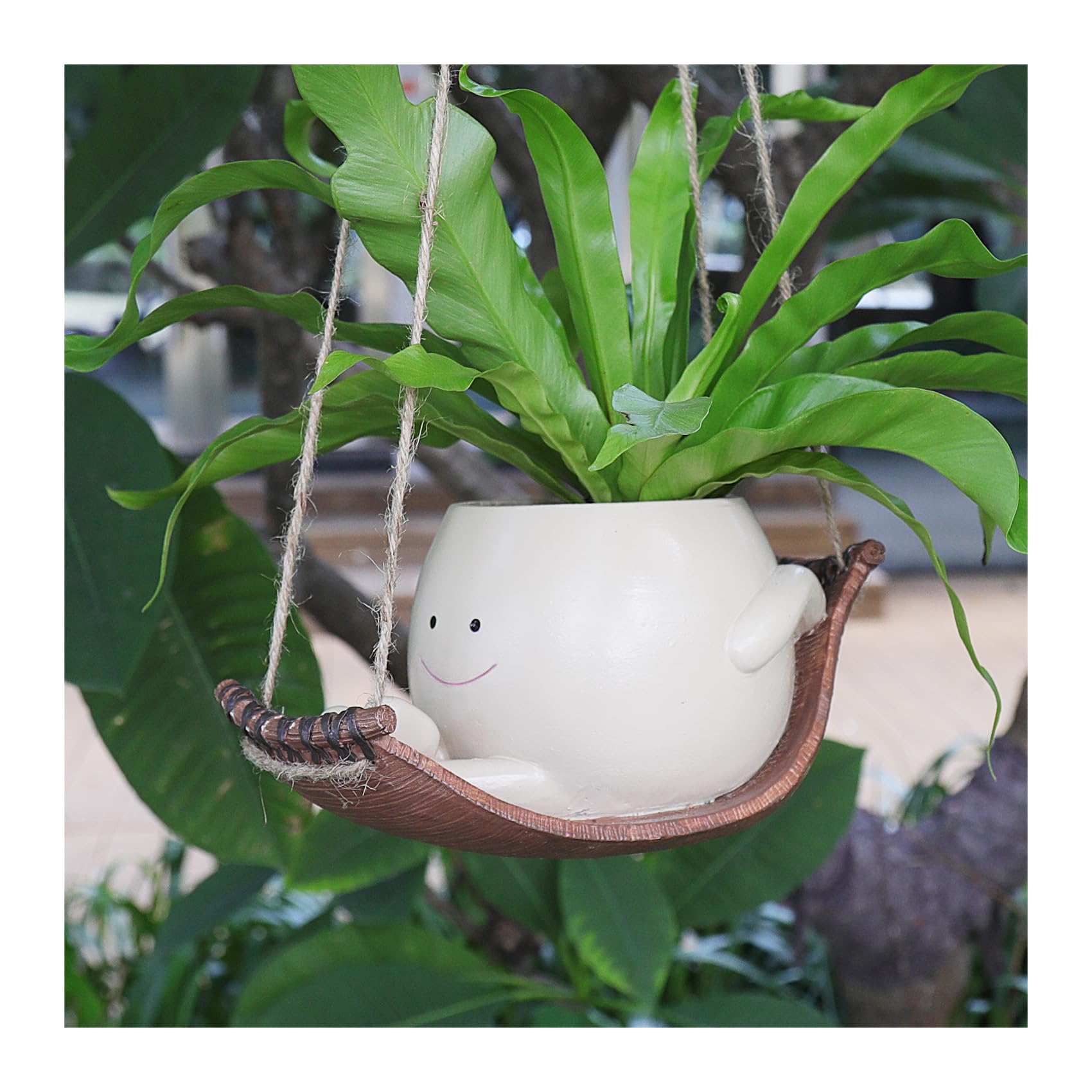 Smiling Face Hanging Hammock Planter - Resin Swing Pot for String of Pearls Plants | Indoor/Outdoor Flower Pot for Home Decor, Garden & Patio | Perfect Gift for Mother's Day, Christmas & Housewarming