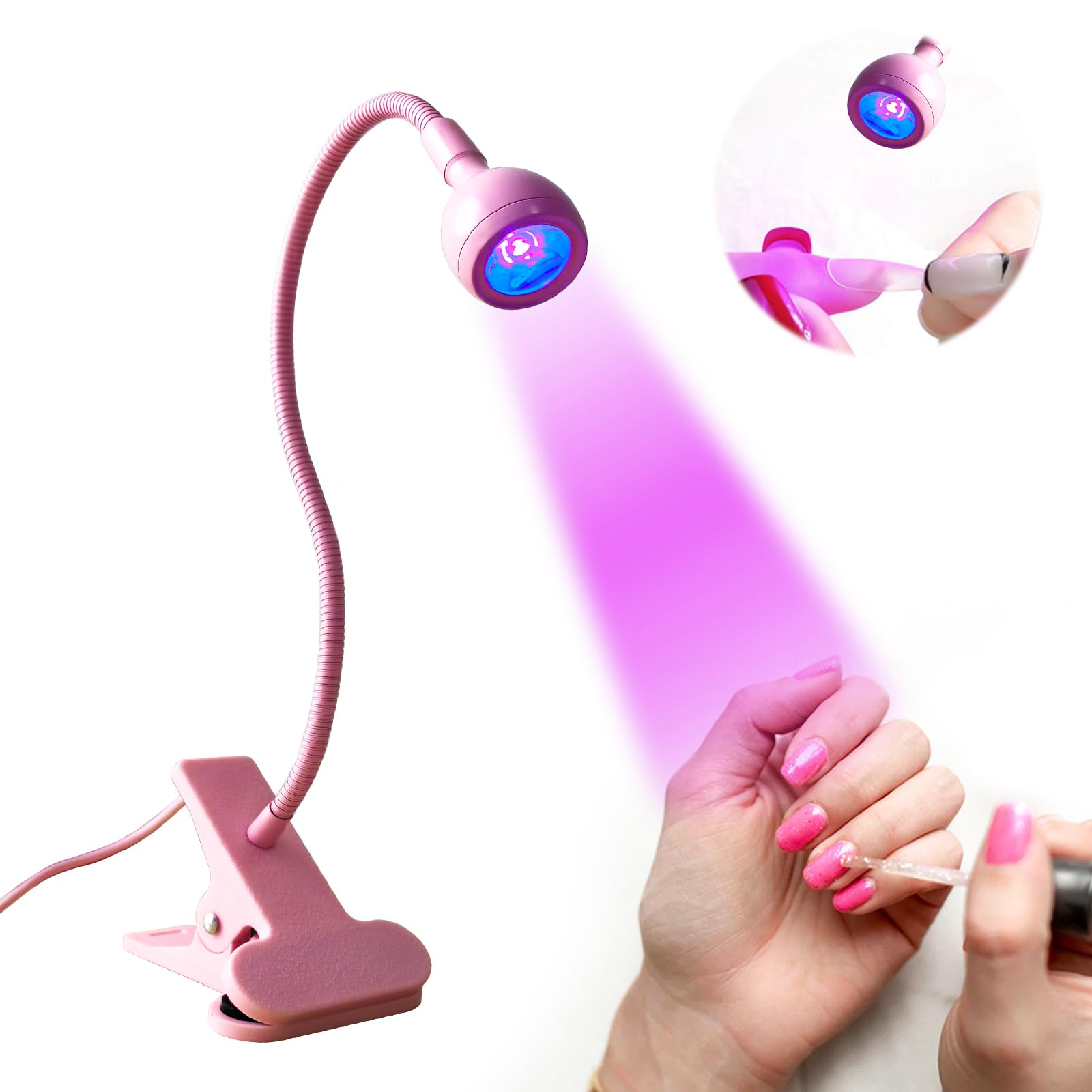 3W USB-Powered UV LED Nail Lamp with Gooseneck & Clip - Portable Gel Curing Light for Manicures | DIY Home Nail Art & Salon Professional Use | Pink UVND-2023-03 | Perfect for Gel Polish Drying & Nail Extension Curing