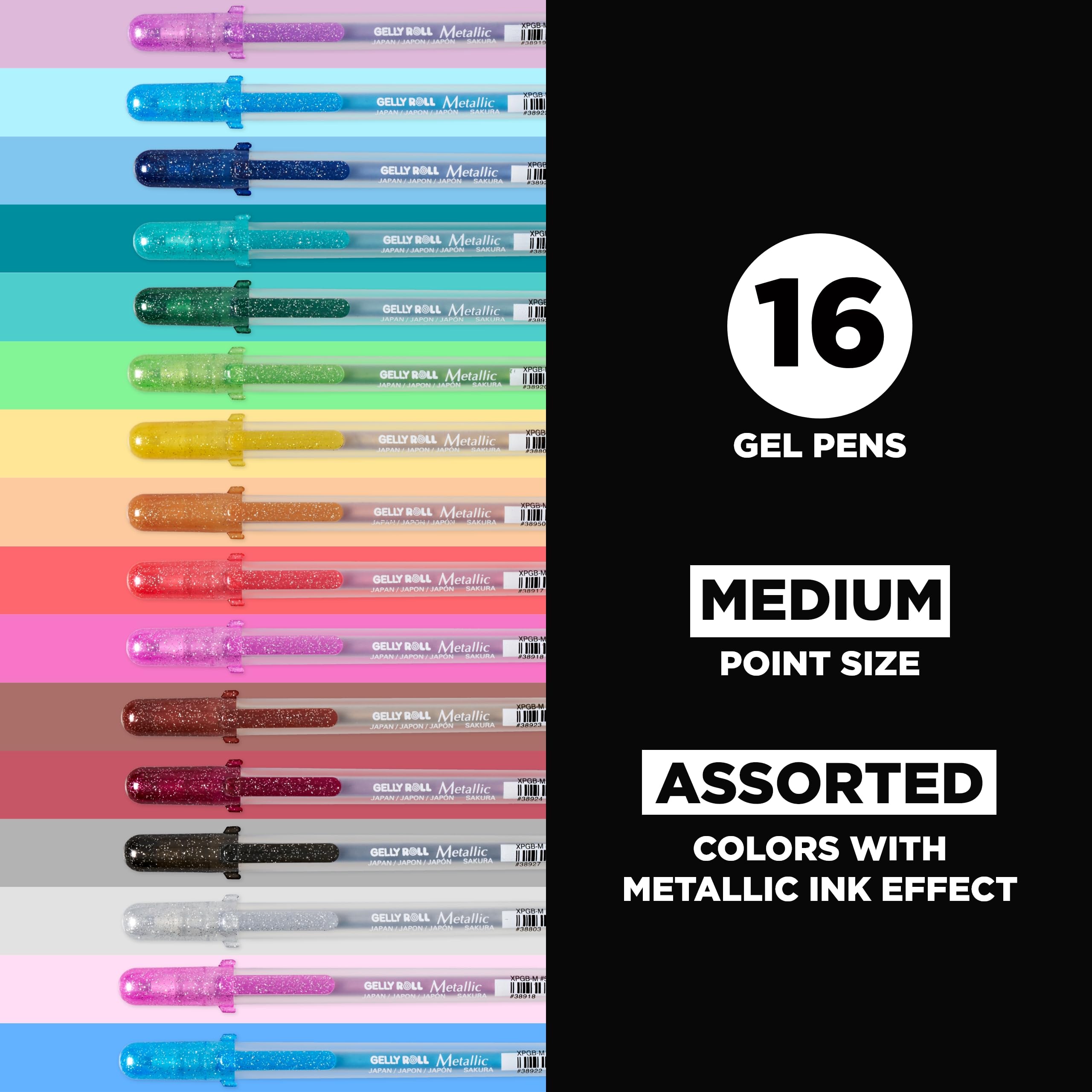 SAKURA Gelly Roll Metallic Gel Pens Set - 16 Pack Medium Point Colored Pens with Shimmering Ink for Scrapbooking, Journaling, Drawing & Hand Lettering - Perfect for DIY Crafts, Bullet Journals & Gift Wrapping