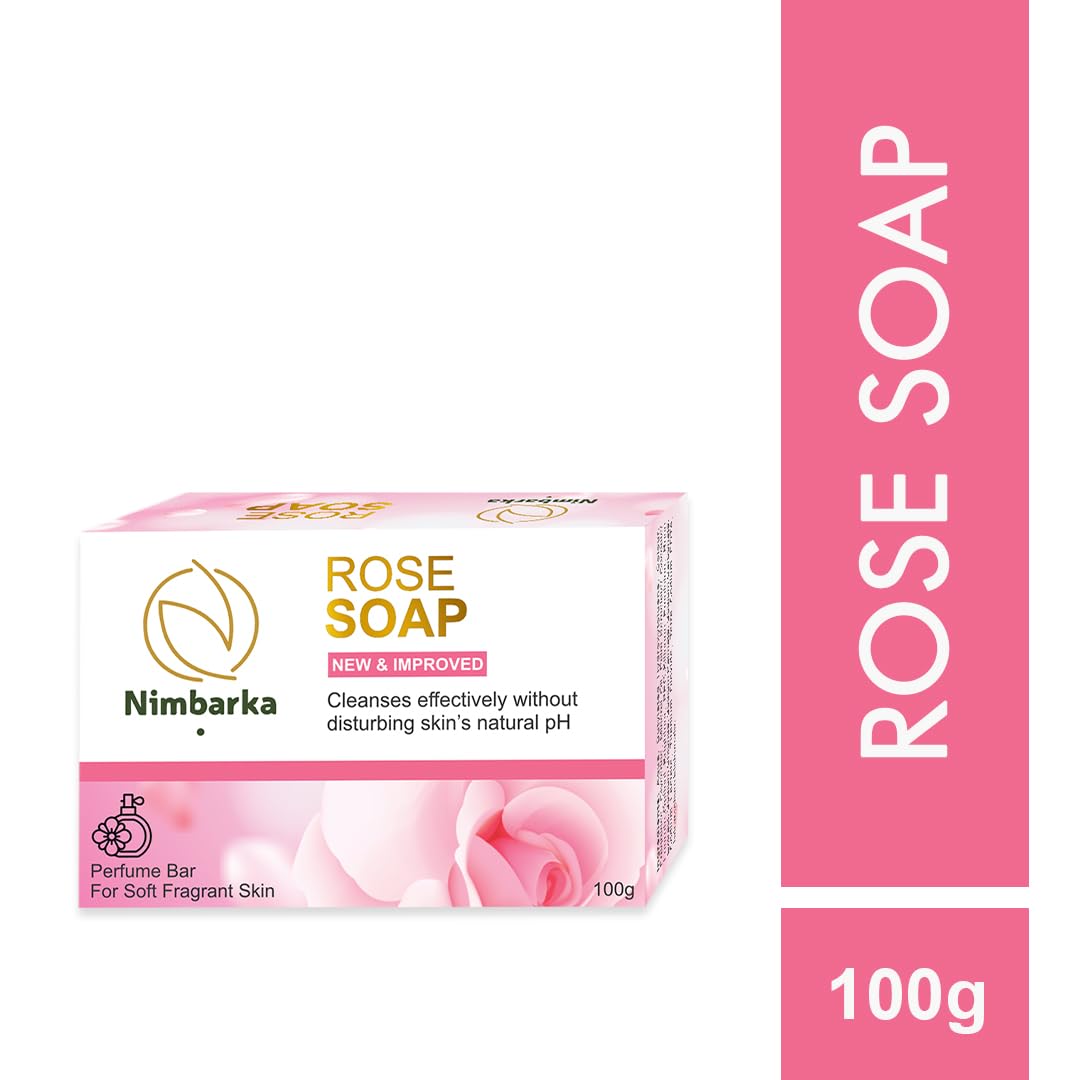 Nimbarka Rose Soap Bar - 100% Natural Moisturizing Bath Soap for All Skin Types | 3-Pack (100g Each) | Gentle Cleansing & Skin Hydration for Daily Shower & Spa Relaxation