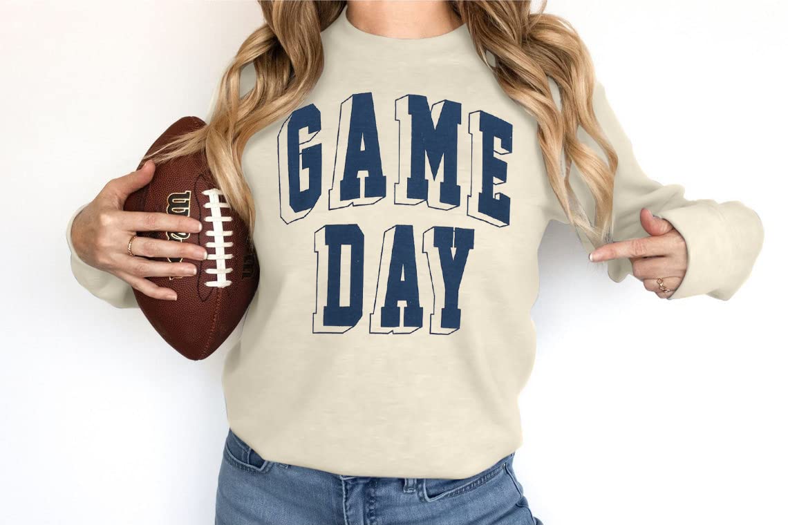 Women's Football Fan Game Day Sweatshirt - Letter Print Long Sleeve Casual Top for Game Day Outfits & Tailgating
