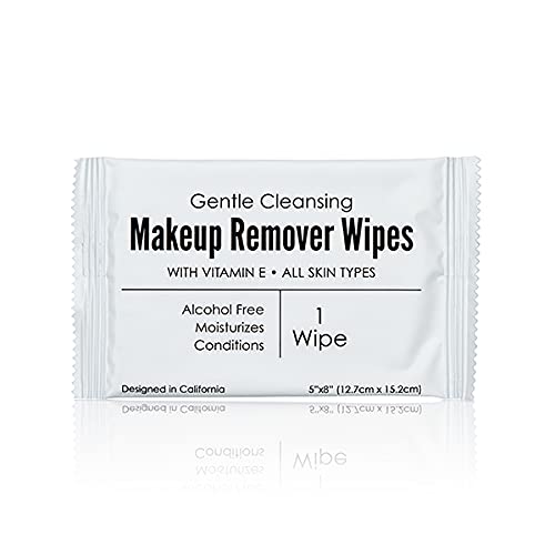 Bulk Makeup Remover Wipes (50 Count) - Individually Wrapped, Alcohol-Free & Gentle for All Skin Types | Vitamin E Enriched | 100% Recyclable | Travel Size Toiletries for Hotels, Gyms & On-the-Go Beauty Care