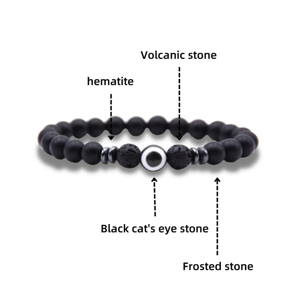 Natural Lava Rock Beads Stretch Bracelet Set - Adjustable Braided Rope Gemstone Elastic Bracelets for Men & Women (5-Piece Set) - Perfect for Yoga, Meditation & Spiritual Healing