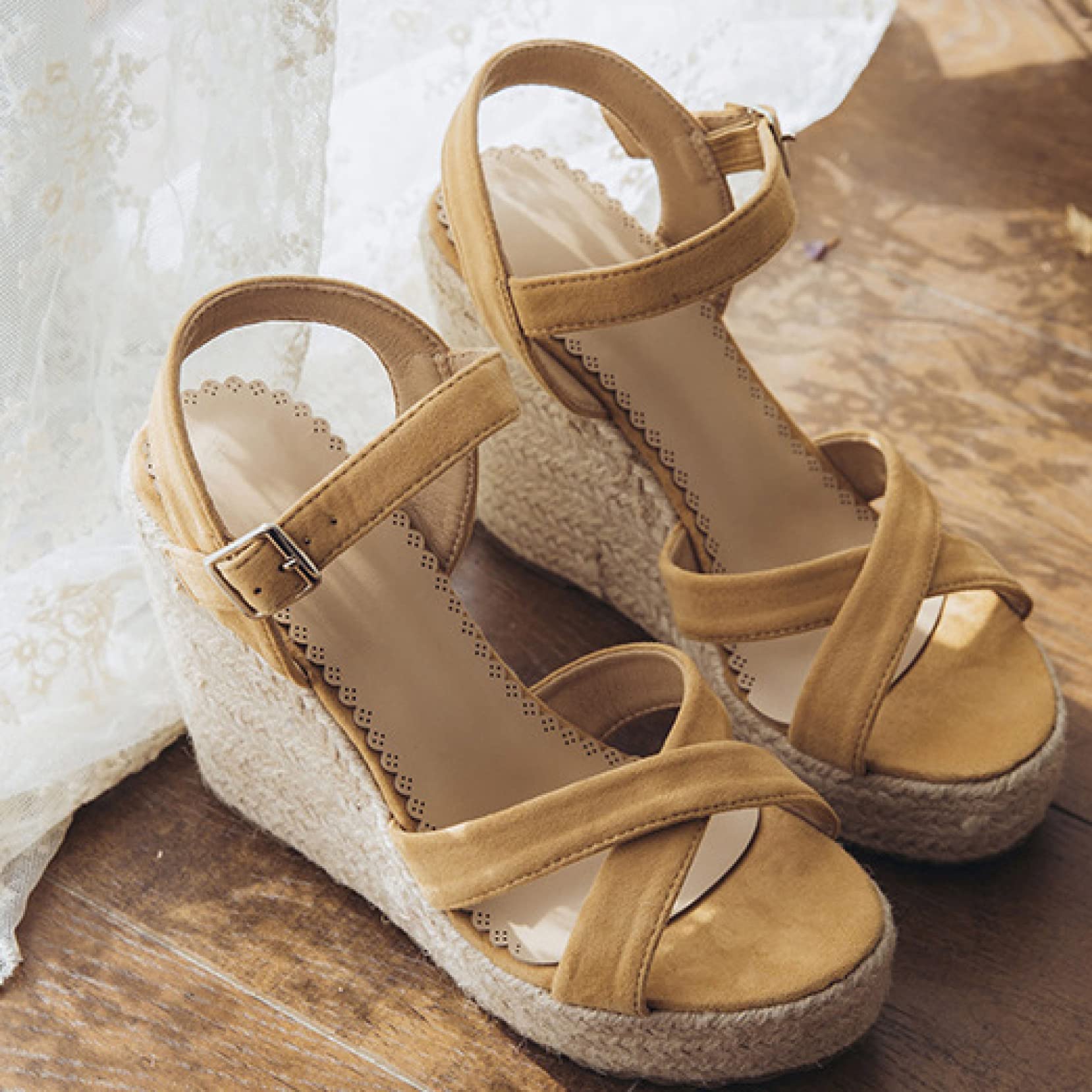 Hoxekle Women's Wedge Sandals with Ankle Strap - Summer Espadrilles Open Toe Casual Shoes - Platform Sandals for Beach, Vacation & Everyday Wear