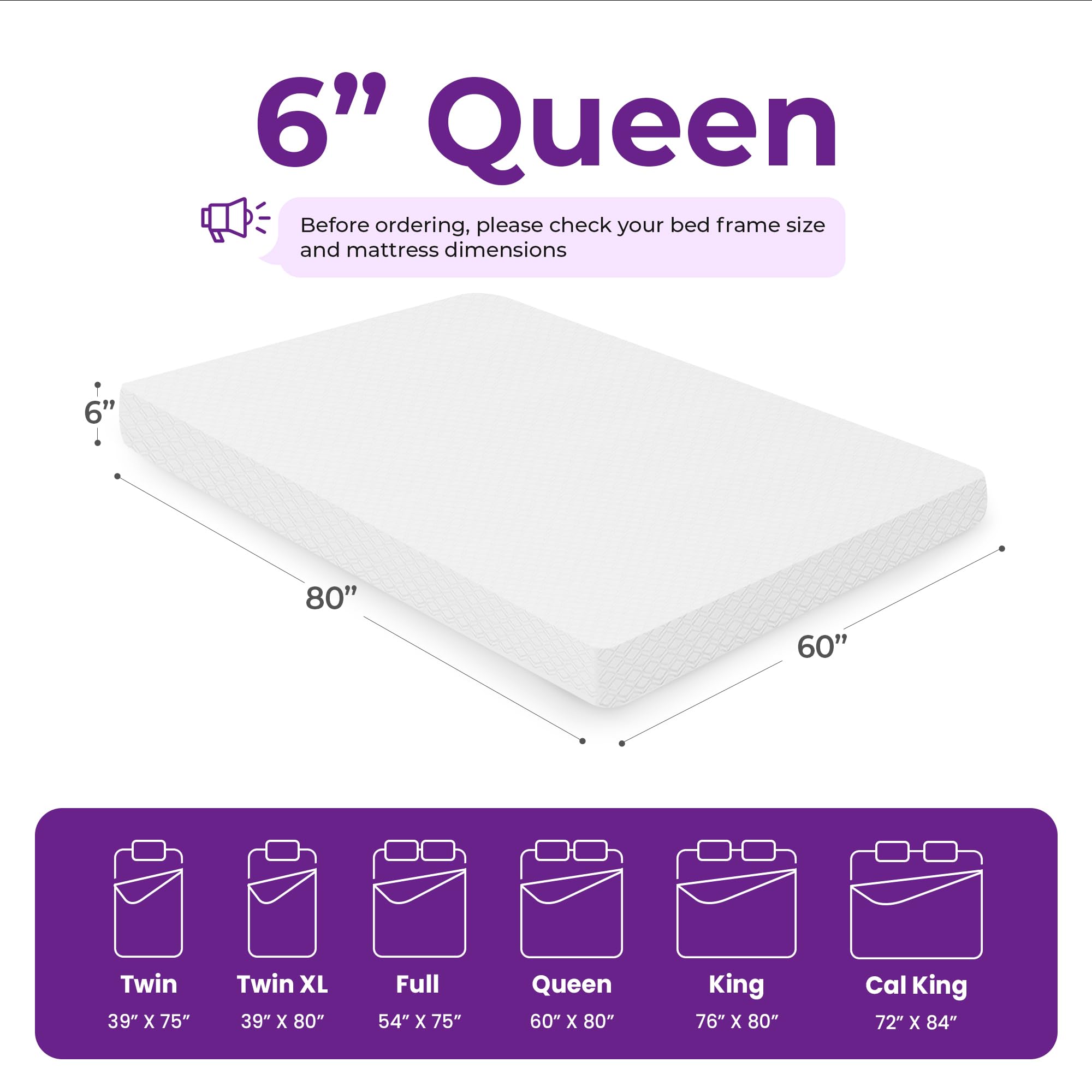 6 Inch Queen Cooling Memory Foam Mattress - Medium Firm, CertiPUR-US Certified, Pressure Relieving & Temperature Regulating - Fiberglass Free Mattress-in-a-Box for Back Pain Relief & Cool Sleep - Perfect for Hot Sleepers & Side Sleepers (Queen, 6 Inch)