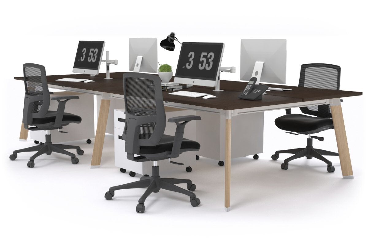 4-Person Workstation with Wood Imprint Frame - 1800L x 800W with Cable Management for Office & Home Workspace