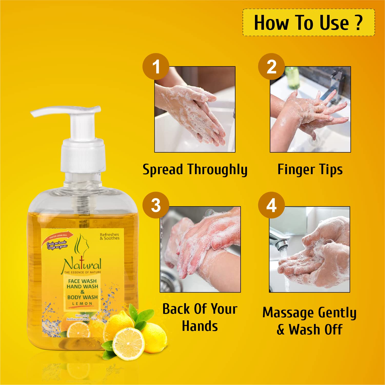 Organic Lemon Hand, Face & Body Wash - 250ml (Pack of 3) | Gentle Cleansing for All Skin Types | Perfect for Daily Shower, Gym Bag & Travel