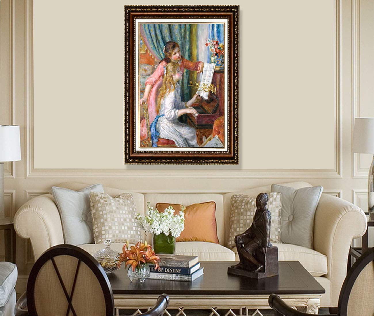 EliteArt Pierre-Auguste Renoir 'Young Girls at the Piano' Oil Painting Reproduction - Giclee Canvas Wall Art Print, Framed 35
