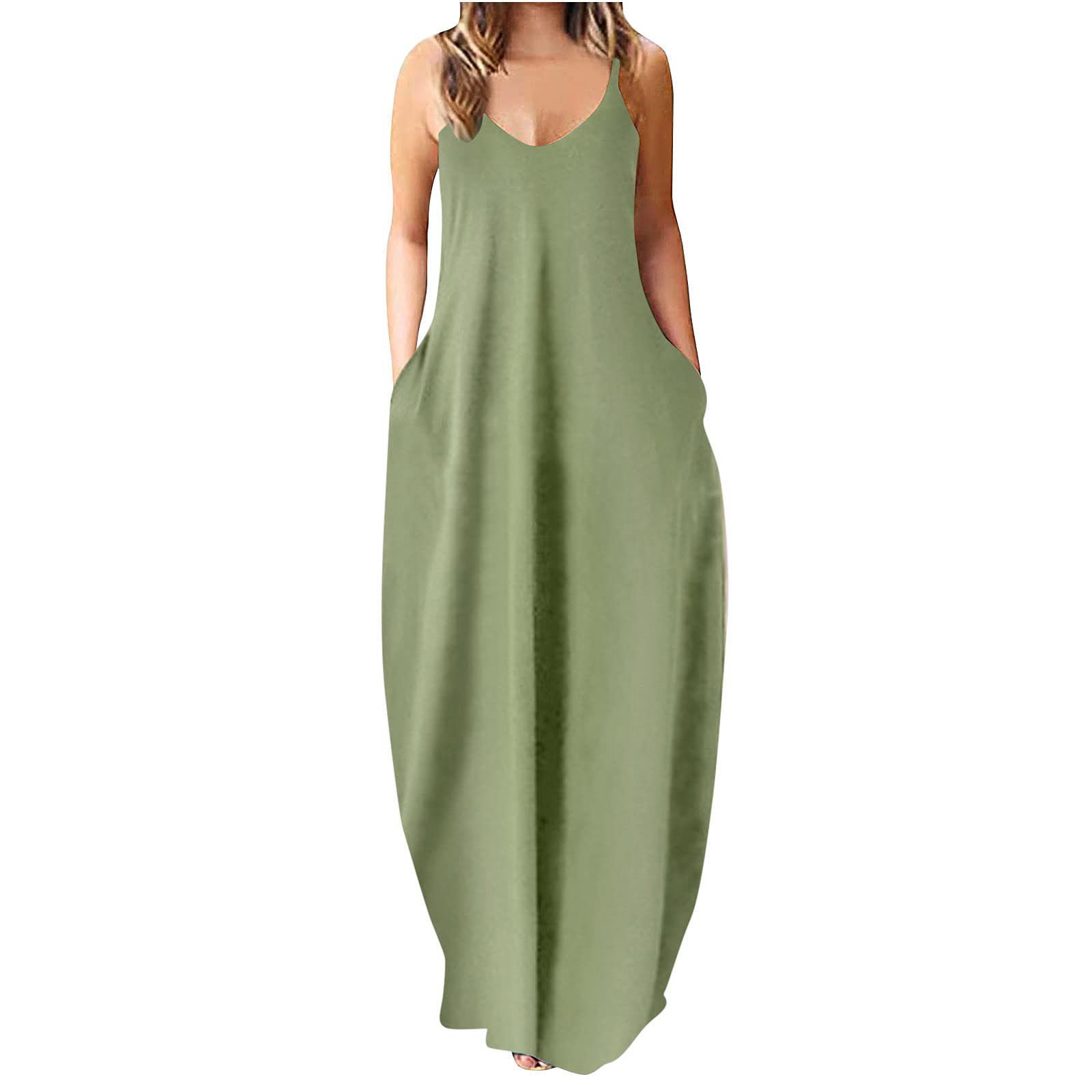 TWGONE Women's Summer Sleeveless Maxi Dress - Loose Casual Cami Long Dress with Pockets | Perfect for Beach, Vacation & Everyday Wear