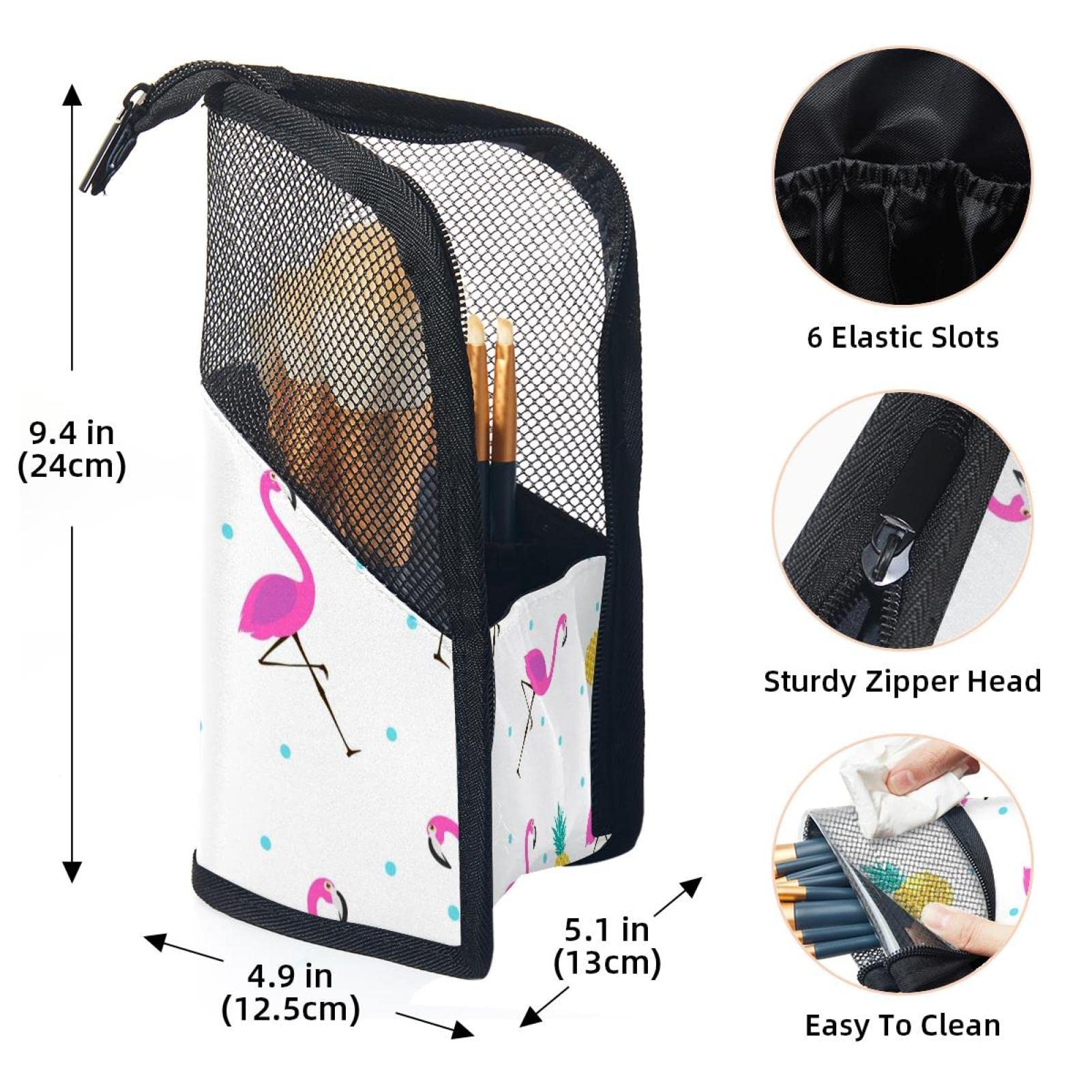 Portable Makeup Brush Organizer Bag with 12 Slots - Pink Flamingo & Pineapple Design - Travel Cosmetic Brush Holder Case for Home & On-the-Go Makeup Storage