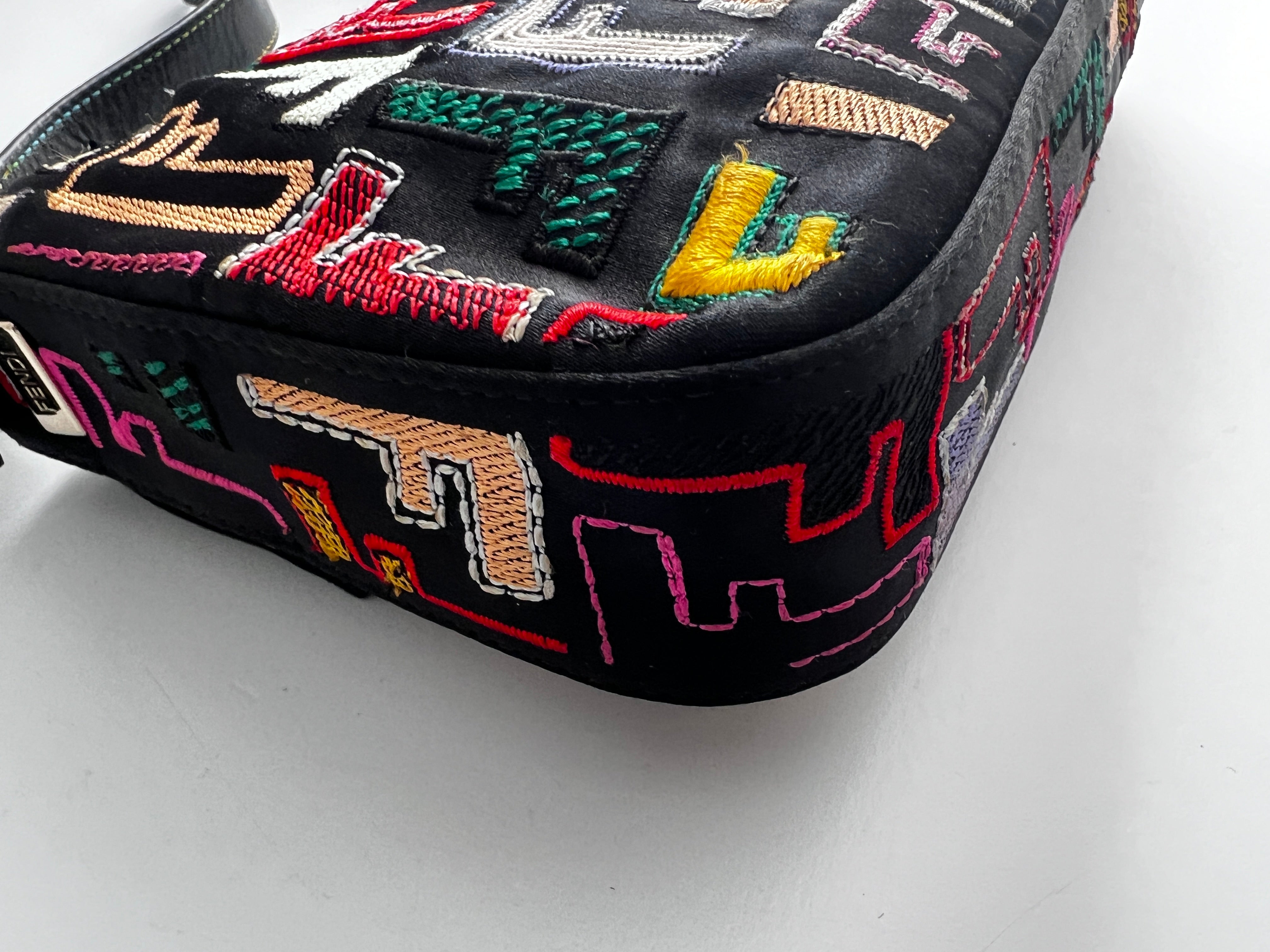 Fendi Multicolor Embroidered F Logo Baguette Bag - Stylish Crossbody Purse for Women, Perfect for Parties, Dates & Everyday Use