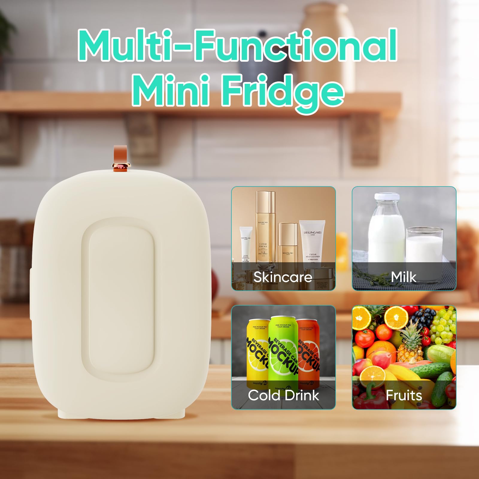 4L Mini Skincare Fridge with Handle - Portable Personal Cooler for Makeup, Cosmetics, Snacks & Drinks - Perfect for Bedroom, Vanity, Office & Dorm Room Use