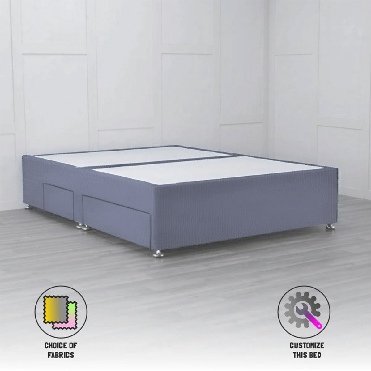 4 Drawer Padded Divan Bed Base with Storage - Queen Size Bed Frame for Small Spaces - Perfect for Apartments, Dorms & Guest Rooms