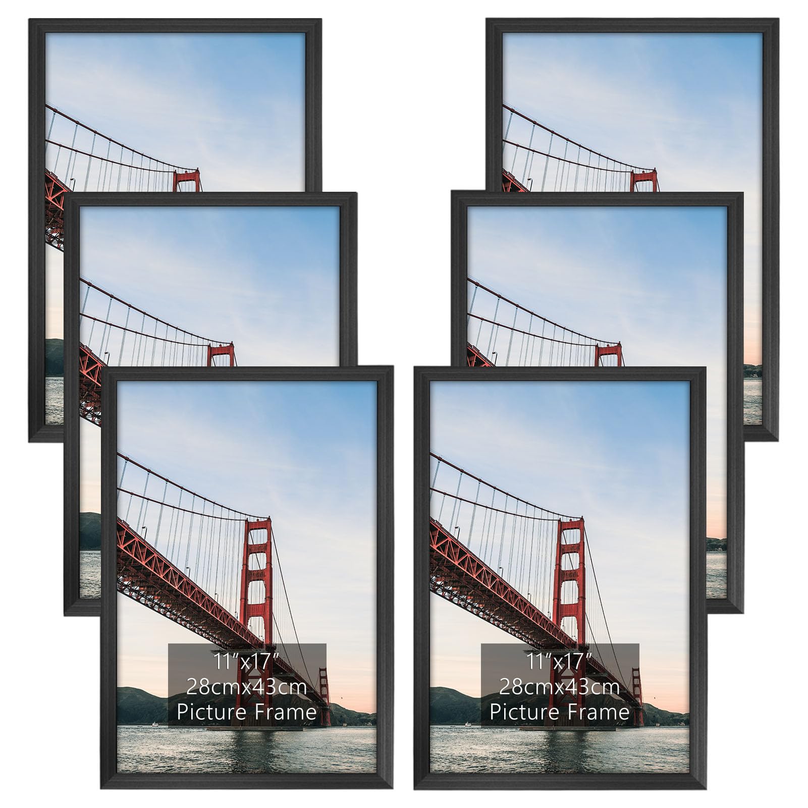 Lavezee 11x17 Picture Frame Set of 6 - Black Wall Frames for Displaying 11 by 17 Inch Posters & Photos | Perfect for Home Decor, Office Art, and Gallery Displays