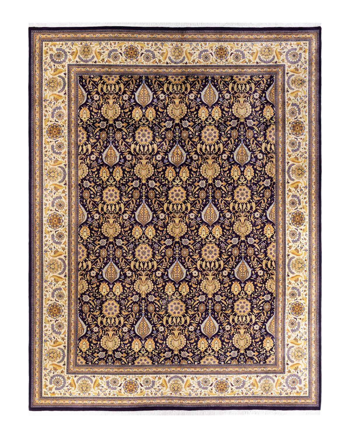 Handmade Traditional Oriental Mogul Purple Wool Rug 9x12 - One of a Kind Hand Knotted Solo Rugs for Living Room, Bedroom & Home Decor
