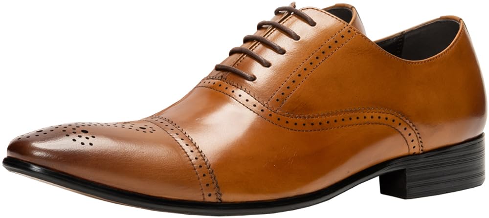 Premium Men's Leather Cap-Toe Medallion Dress Shoes - Formal Oxford Lace-up Shoes for Business & Wedding (Black/Brown/Coffee/Dark Navy) - Perfect for Office, Parties & Special Occasions