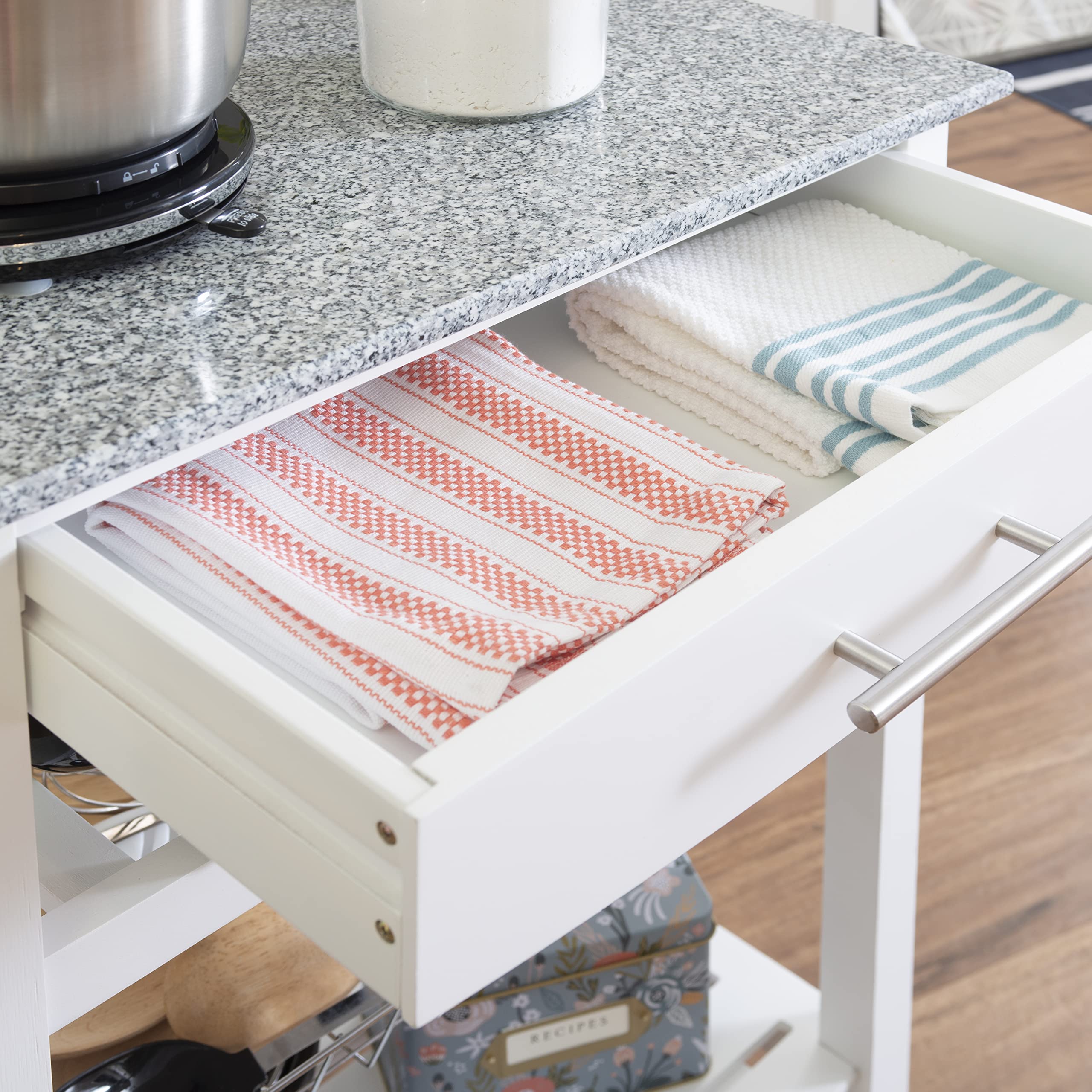Linon White Kitchen Island Cart with Storage Shelf - 22.88 x 15.75 x 33.88 Inches - Mobile Workstation for Small Kitchens, Breakfast Bars & Food Prep Areas