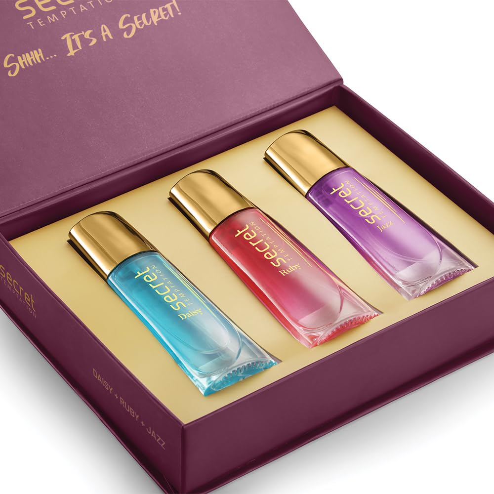 Secret Temptation Women's Perfume Gift Set - 3x30ml Eau de Parfum (Ruby, Daisy & Jazz) | Long-Lasting Luxury Fragrances for Women | Elegant Gift for Her - Birthday, Anniversary, Valentine's Day | Perfect for Date Night, Office & Special Occasions