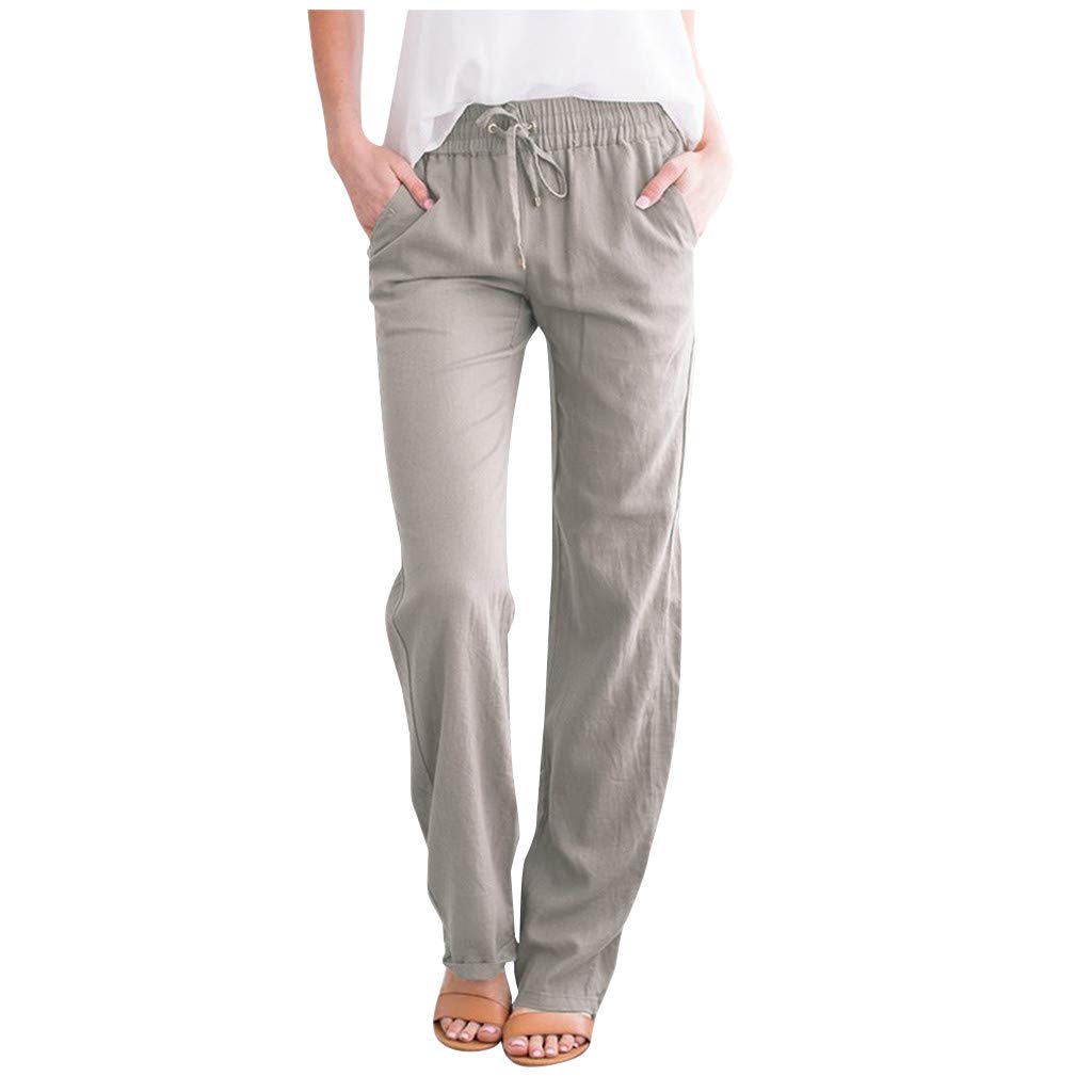 Women's High Waist Cotton Elastic Linen Pants with Drawstring - Comfortable Loose Fit Casual Trousers for Everyday Wear, Office, and Travel