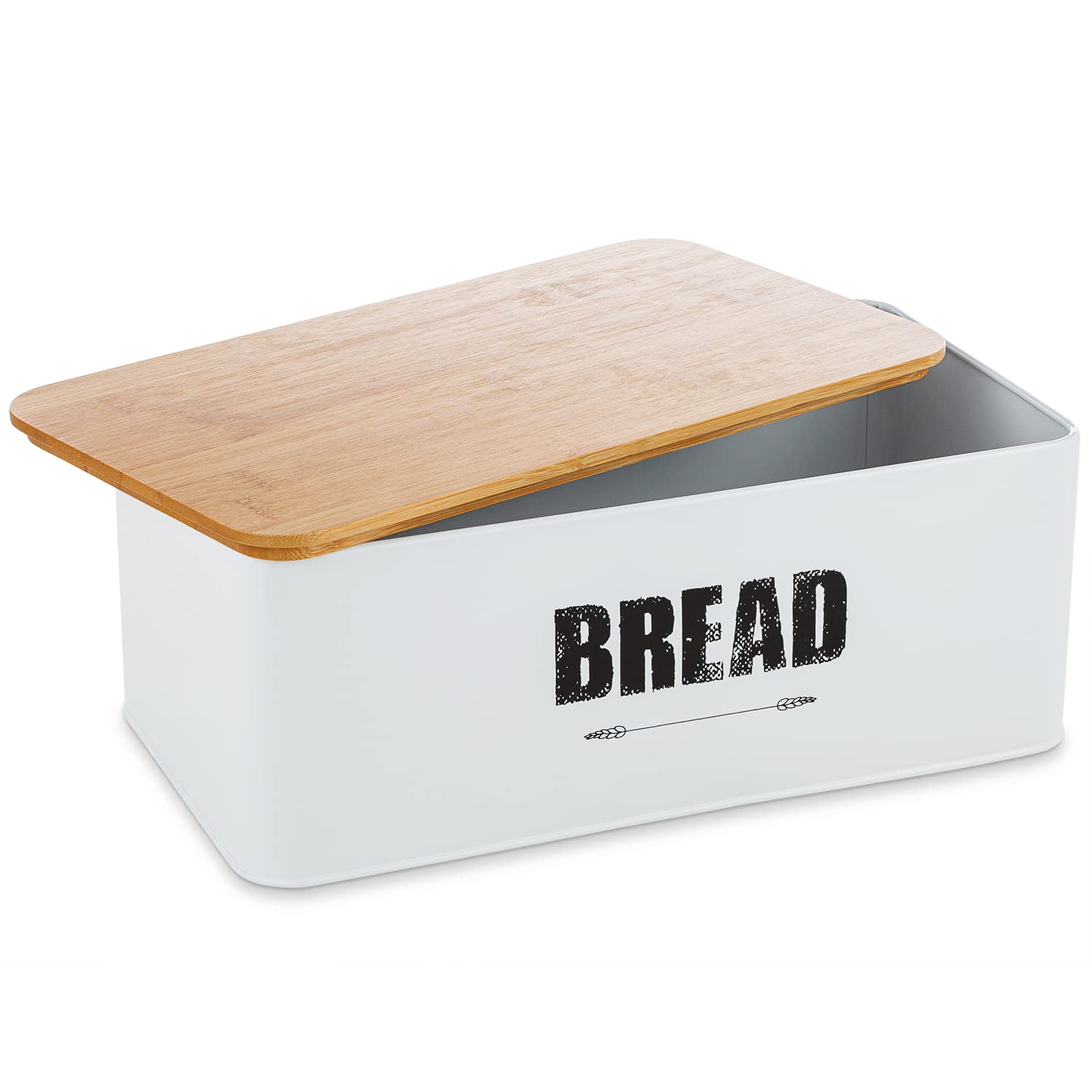ZALI White Farmhouse Bread Box with Bamboo Lid - Vintage Kitchen Countertop Bread Storage Container, Perfect for Bread Holder and Kitchen Decor, Ideal for Rustic and Modern Kitchens