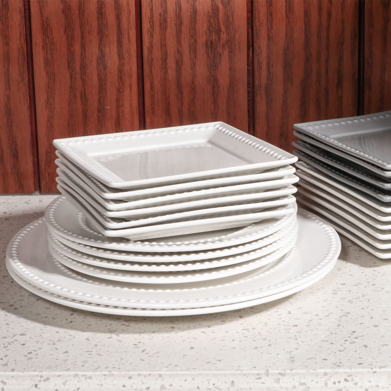 4-Pack 8 Inch White Ceramic Embossed Salad Plates - Scratch & Chip Resistant Appetizer Dessert Plates - Oven, Microwave & Dishwasher Safe Small Dinner Plates for Restaurants, Kitchens & Home Entertaining