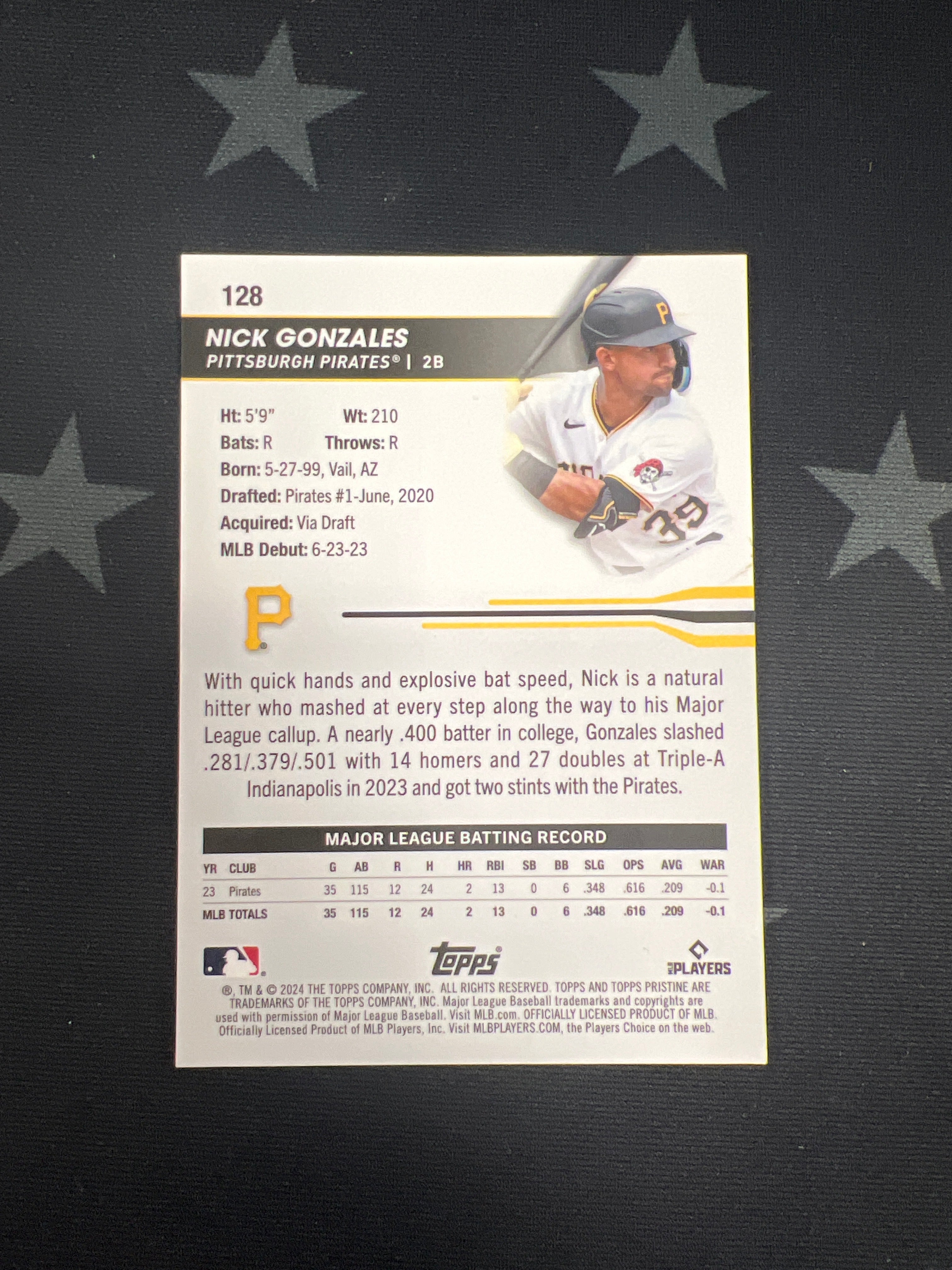 2024 Topps Pristine Nick Gonzales Rookie Card #128 Pink Refractor /15 - Rare Collectible for Baseball Fans & Card Investors