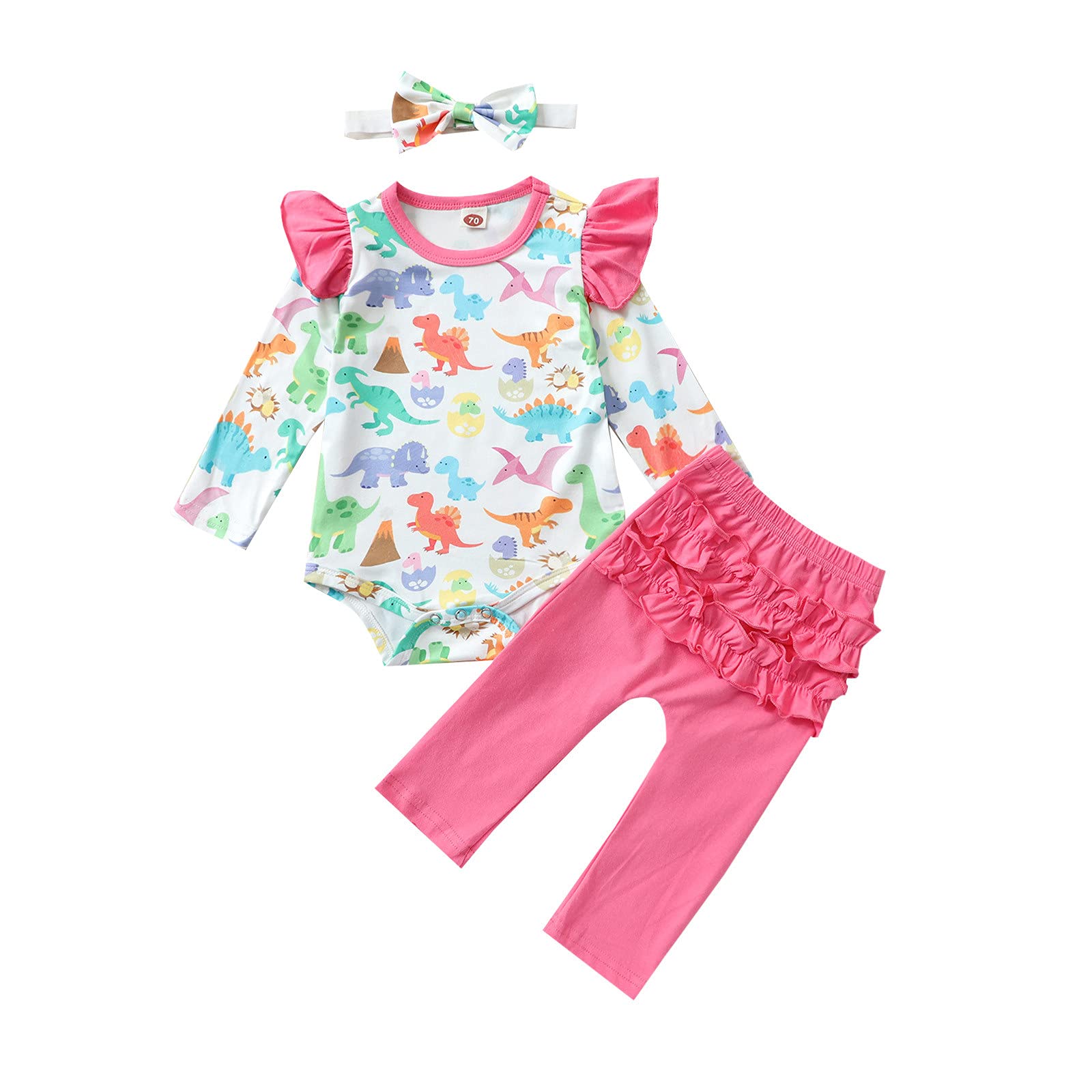 Dinosaur Print Baby Romper & Wrinkle-Free Pants Set - Long Sleeve Bodysuit for Toddler Girls | Perfect for Baby Showers, 1st Birthday & Photo Shoots