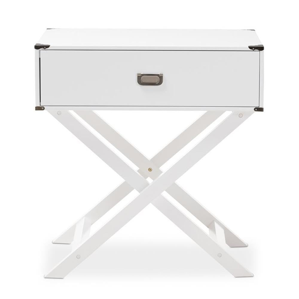 BOWERY HILL White Nightstand with 1 Drawer - Compact Bedside Table for Small Spaces, Bedroom Furniture for Storage & Organization