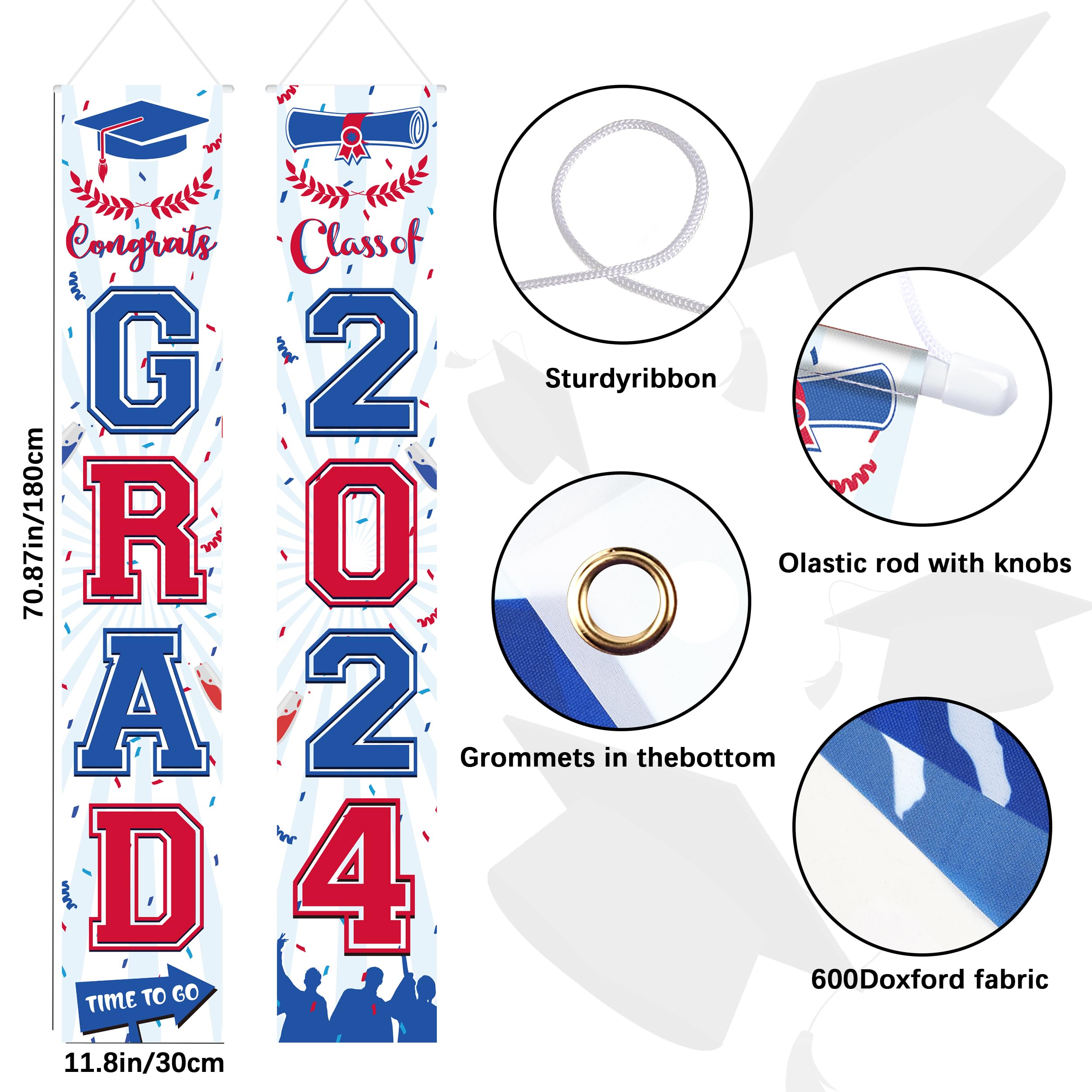 2024 Graduation Decorations - Red, White & Blue Graduation Banner for High School & College Parties | Class of 2024 Party Supplies | Perfect for Graduation Ceremonies, Photo Backdrops & Celebration Decor