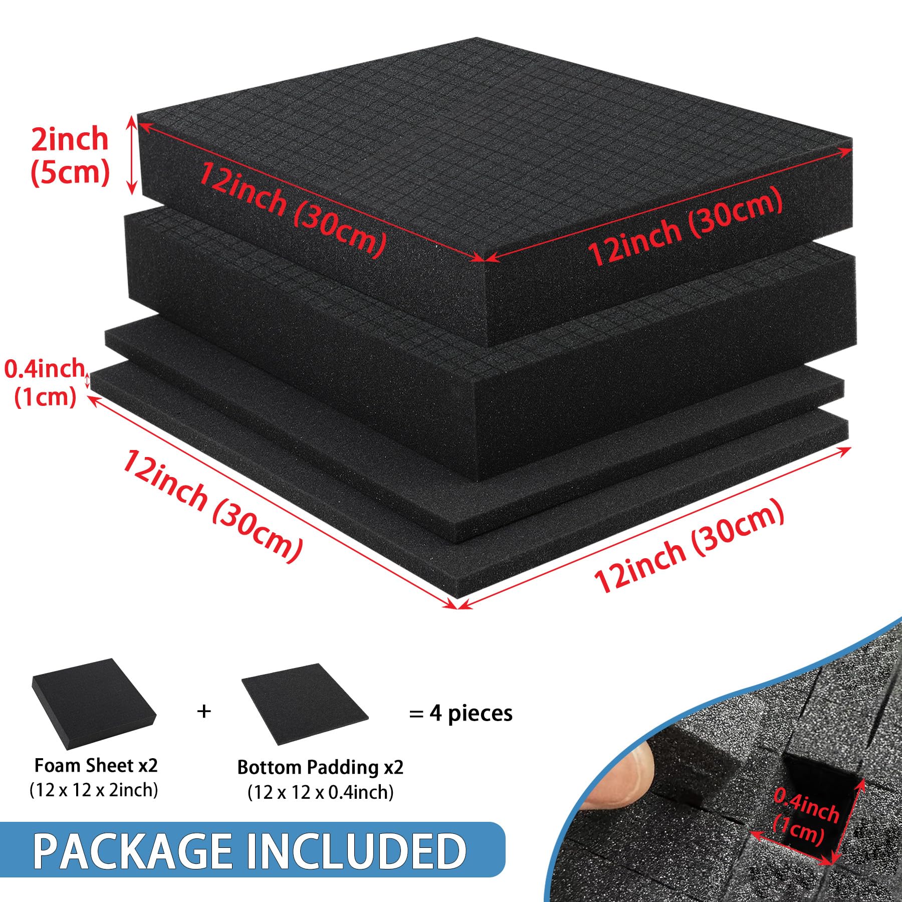 Coengwui Pick and Pluck Foam Inserts - 2 Pack (12x12x2 Inches) with 0.4