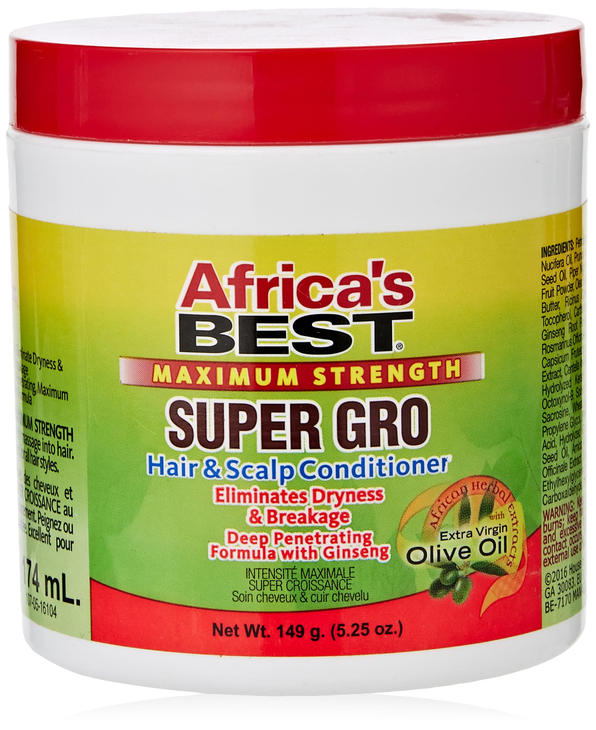 Africa's Best Maximum Strength Super Gro Hair & Scalp Conditioner - 5.25 oz | Deep Moisturizing Treatment for Natural, Curly & Dry Hair | Perfect for Daily Use & Hair Growth Care