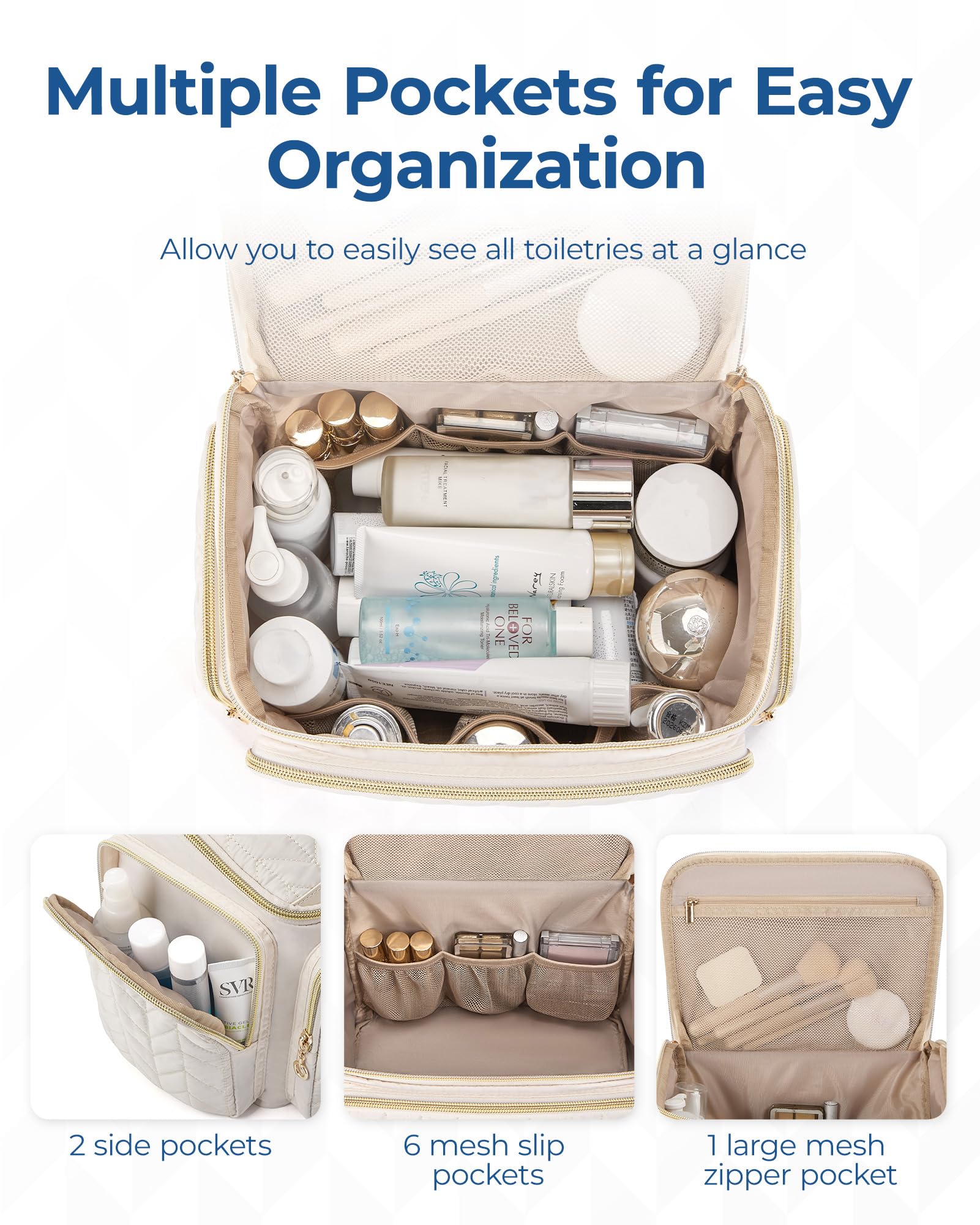 BAGSMART Large Travel Toiletry Bag with Handle - Waterproof Makeup Cosmetic Organizer for Women & Men - Perfect for Airplane, Gym, Camping Trips (Black)