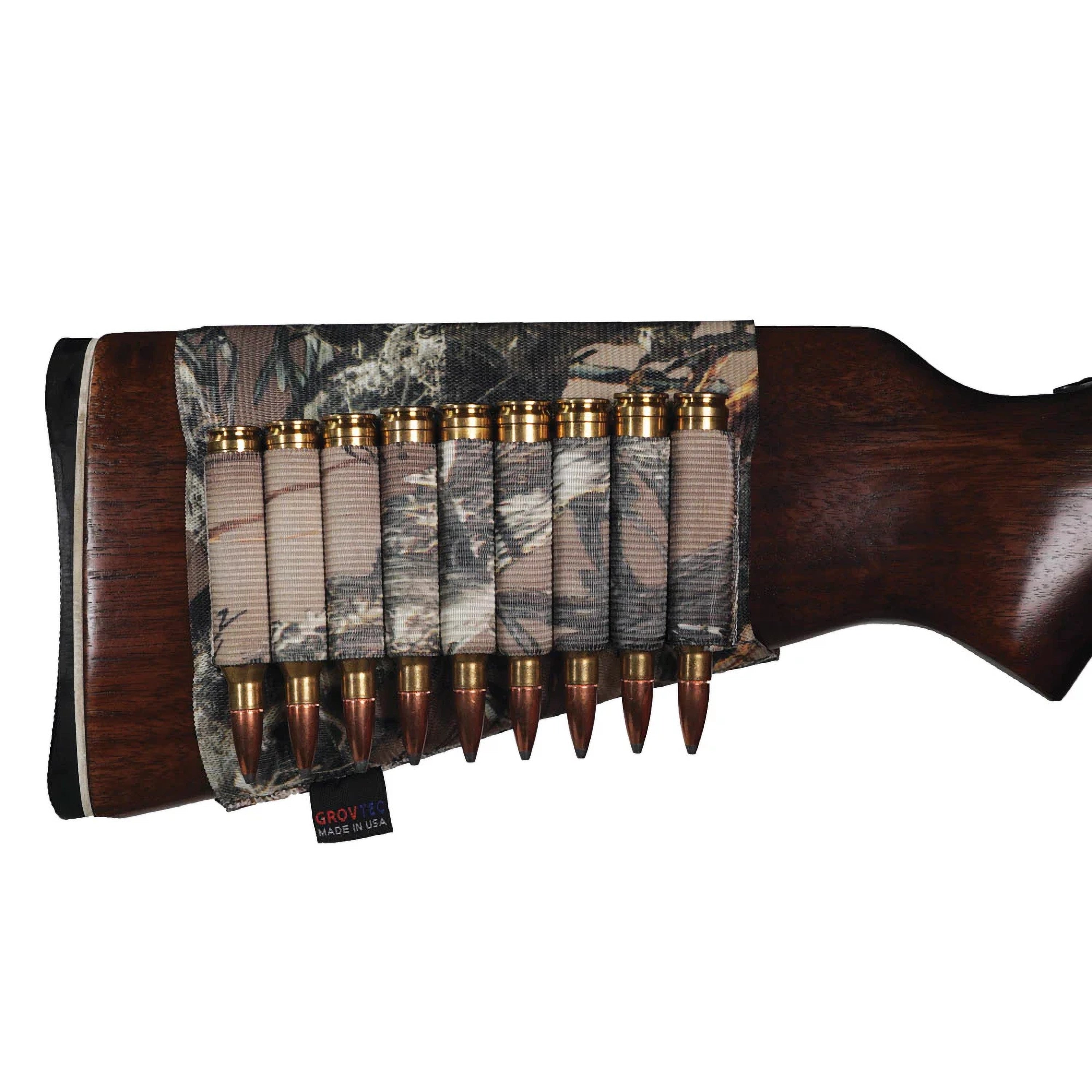 GrovTec TrueTimber Camo Rifle Buttstock Cartridge Shell Holder - Open Style Design for Quick Ammo Access - Perfect for Hunting, Shooting Range & Outdoor Adventures