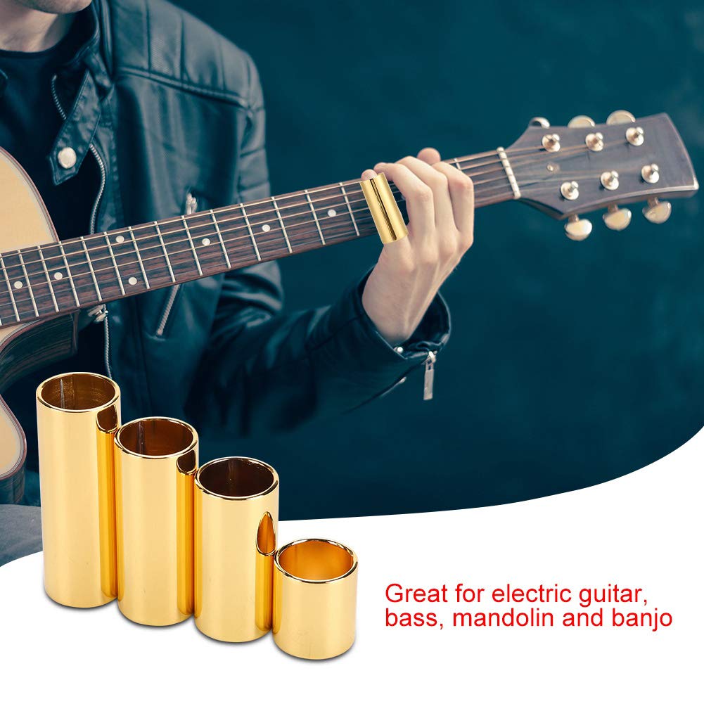 4-Piece Metal Slide Bar Set - Gold String Slides for Electric Guitar - Perfect for Finger Knuckle Playing & Blues Solos