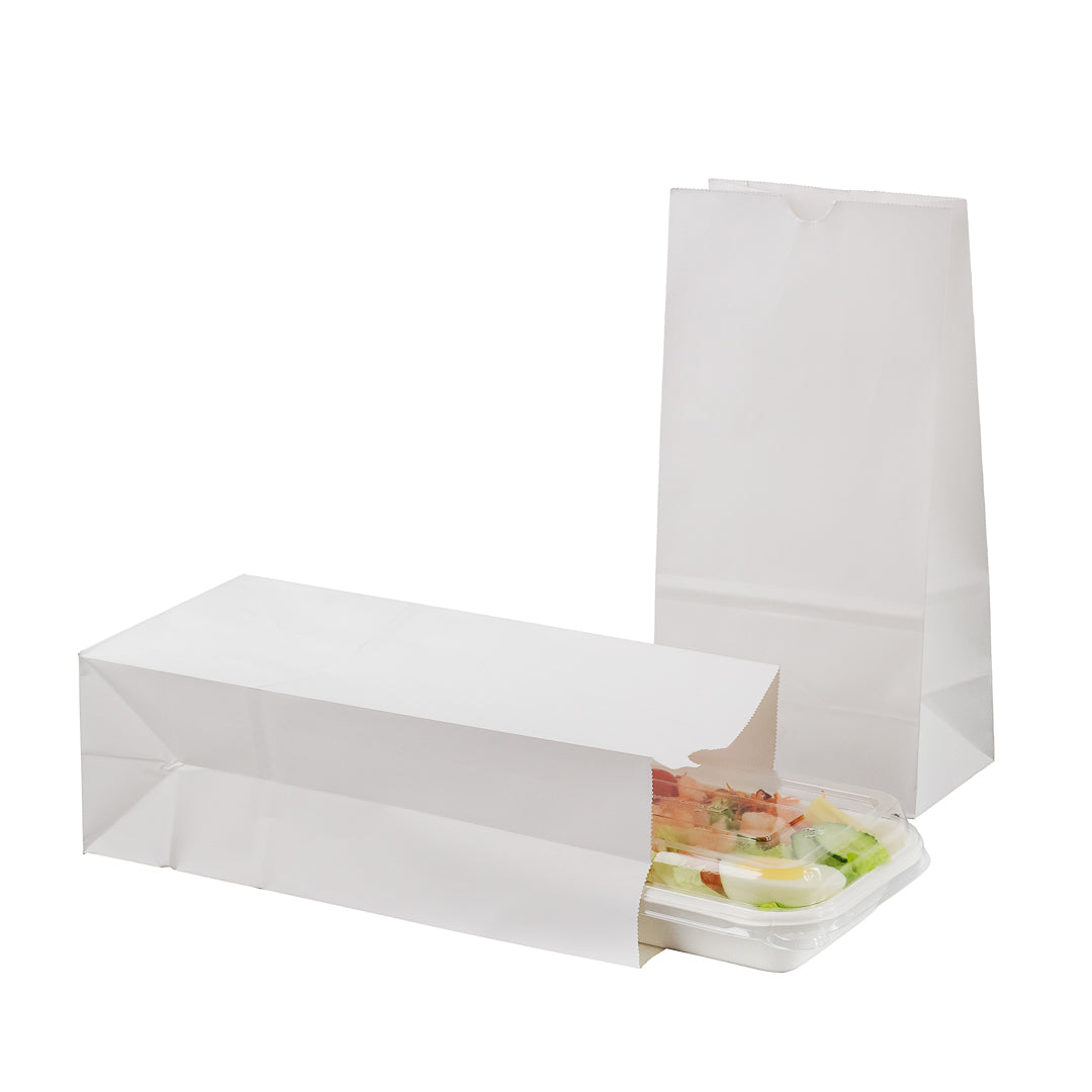 Premium White Paper Bags 8 lb Capacity - 6 x 4 x 11.75 Inches - Pack of 100 - Ideal for Retail, Grocery & Takeout Packaging