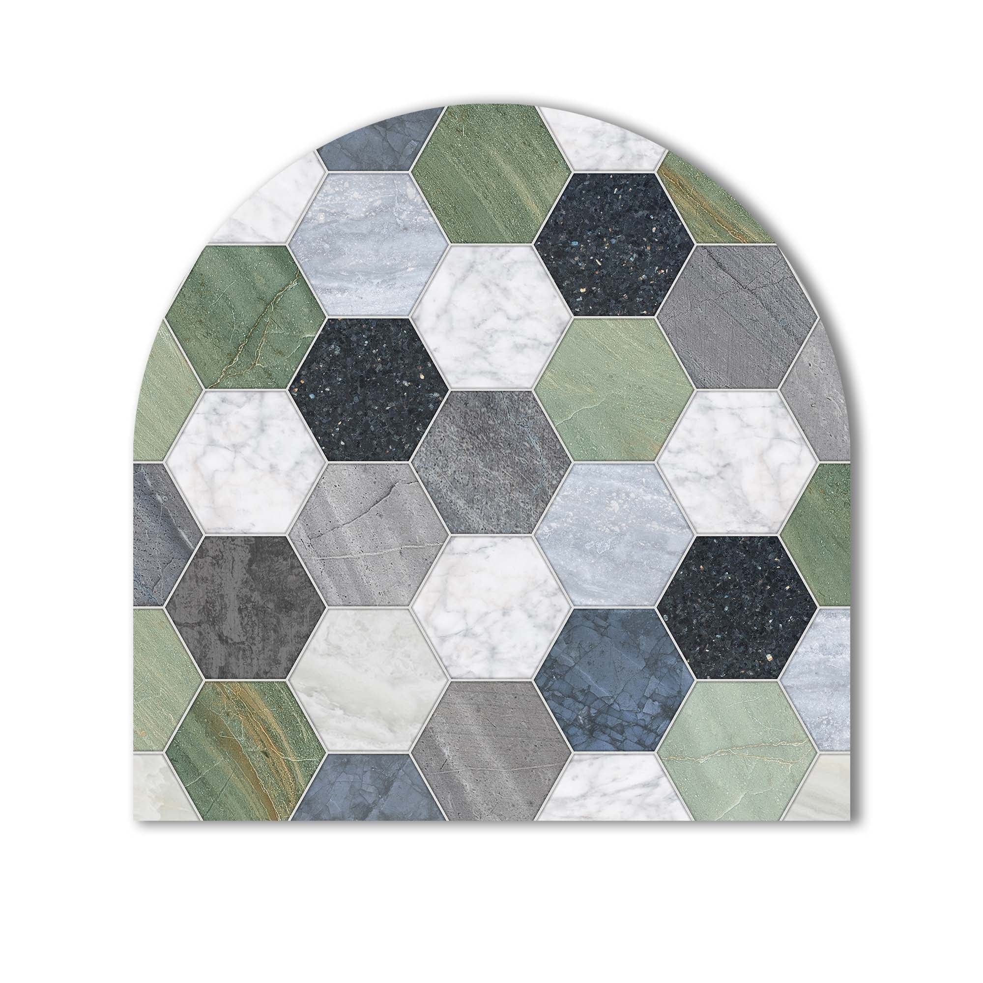 Hexagon Green Glass Splashback - Modern Kitchen Backsplash for Stove & Countertop Protection