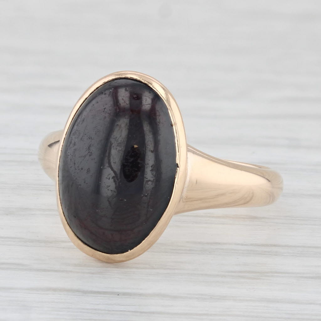 Antique 14K Yellow Gold Garnet Ring - Size 6 Oval Cabochon Solitaire Engagement Ring for Women, Vintage Jewelry Gift for Her - Perfect for Weddings, Anniversaries & Special Occasions